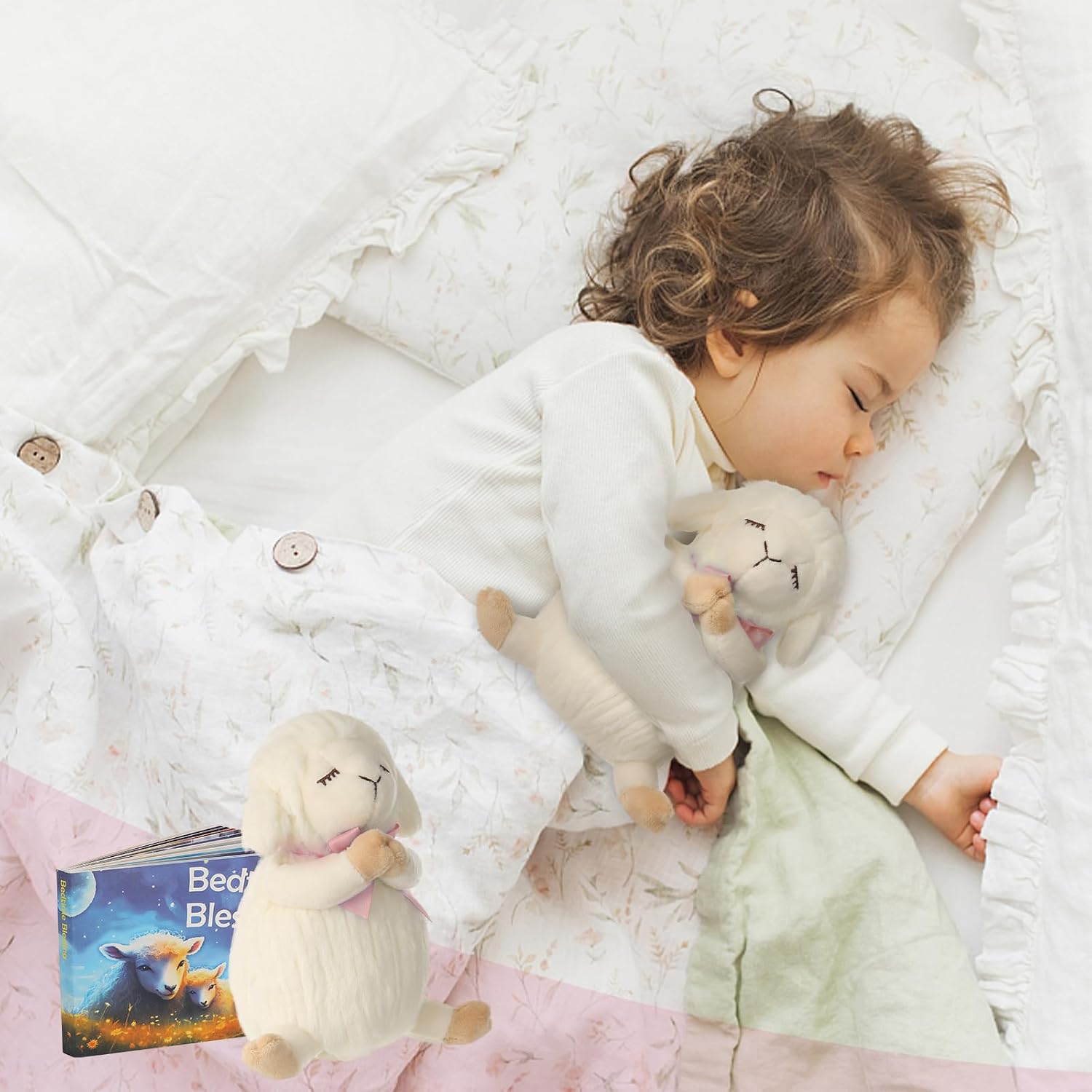 Detalle 2 de Sawnfay Baptism Gifts for Girls & Newborns: 7" Praying Lamb Plush Toy and Bedtime Blessing Book Set