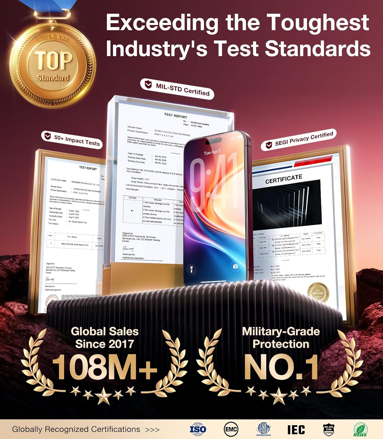Thumbnail 1 de UltraGlass iPhone 18 Pro Privacy Screen Protector, 2-Pack, 9H Tempered Glass