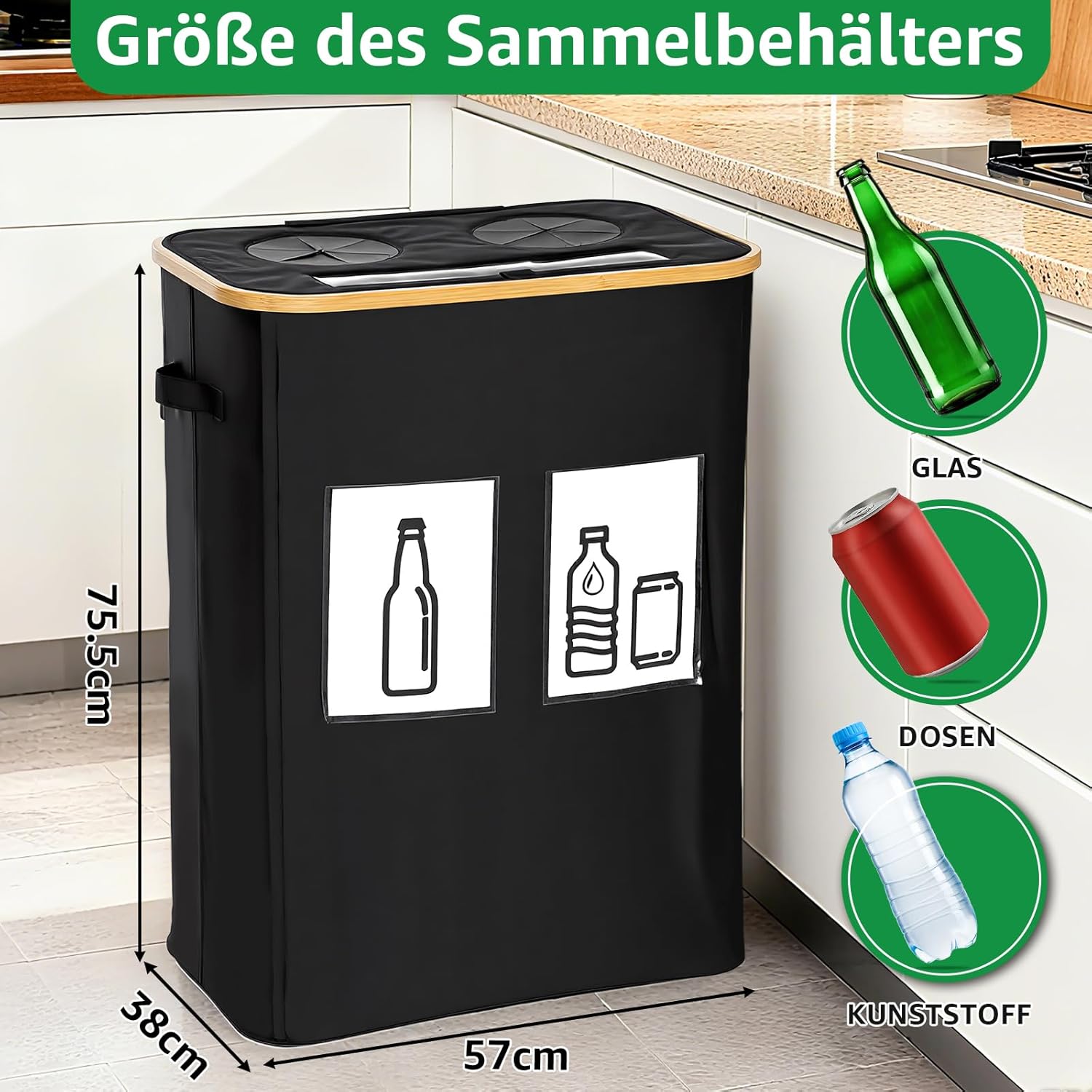 Thumbnail 1 de GARPROVM Pfandflaschen Sammelbehälter 160 l mit 2 Fächern, Sichtfenster und Doppel-Einwurf
