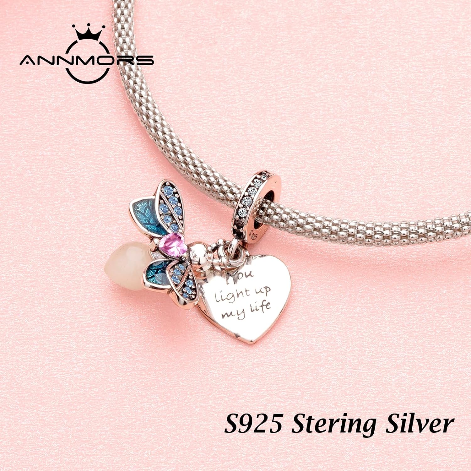 Detalle 2 de Annmors Charms Anhänger 925 Sterling Silber Herzfamilie Hund Charm für Damen