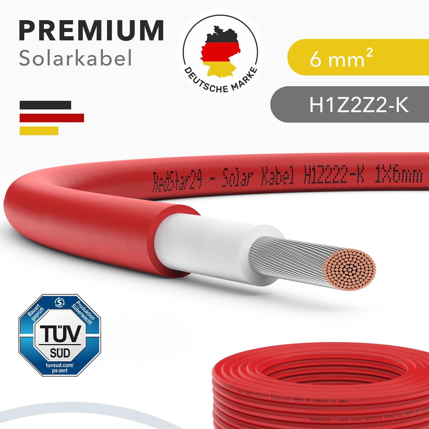 Detalle 2 de RedStar24 Premium Solarkabel 6mm² Schwarz 40m