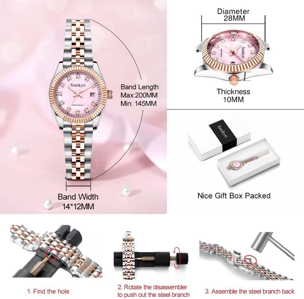 Thumbnail 5 de Szaikyri Montre Femme Classique avec Bande en Acier Inoxydable – Étanche au quotidien