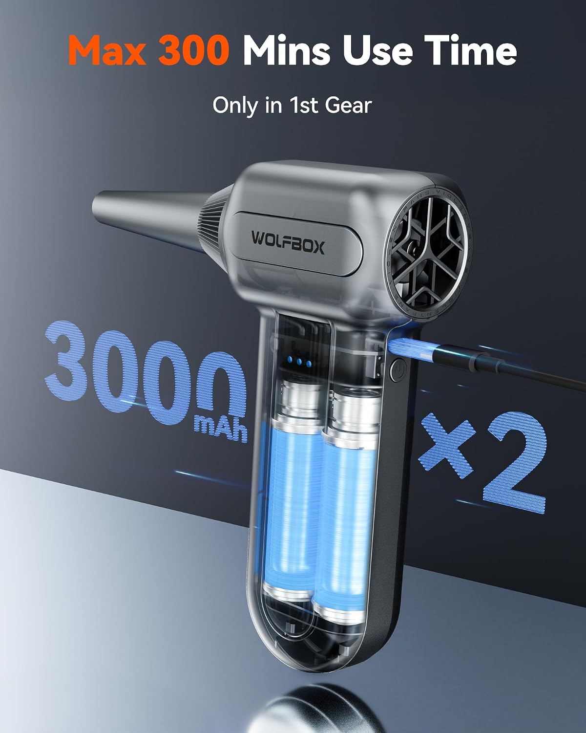 Detalle de WOLFBOX MF70 Compressed Air Duster – 110000RPM, Extended Run Time Edition