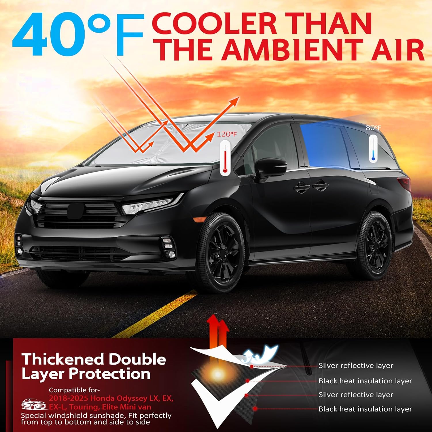 Thumbnail 1 de KAYZT Windshield Sun Shade for 2018-2026 Honda Odyssey – Custom Fit Front Window