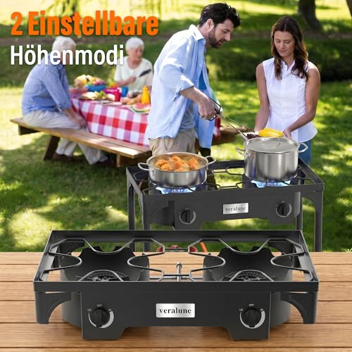 Thumbnail 5 de Veralune 10 kW Gas Hockerkocher – 2 Flammig, 20 PSI Regler, Outdoor, Camping und Notfallkochen