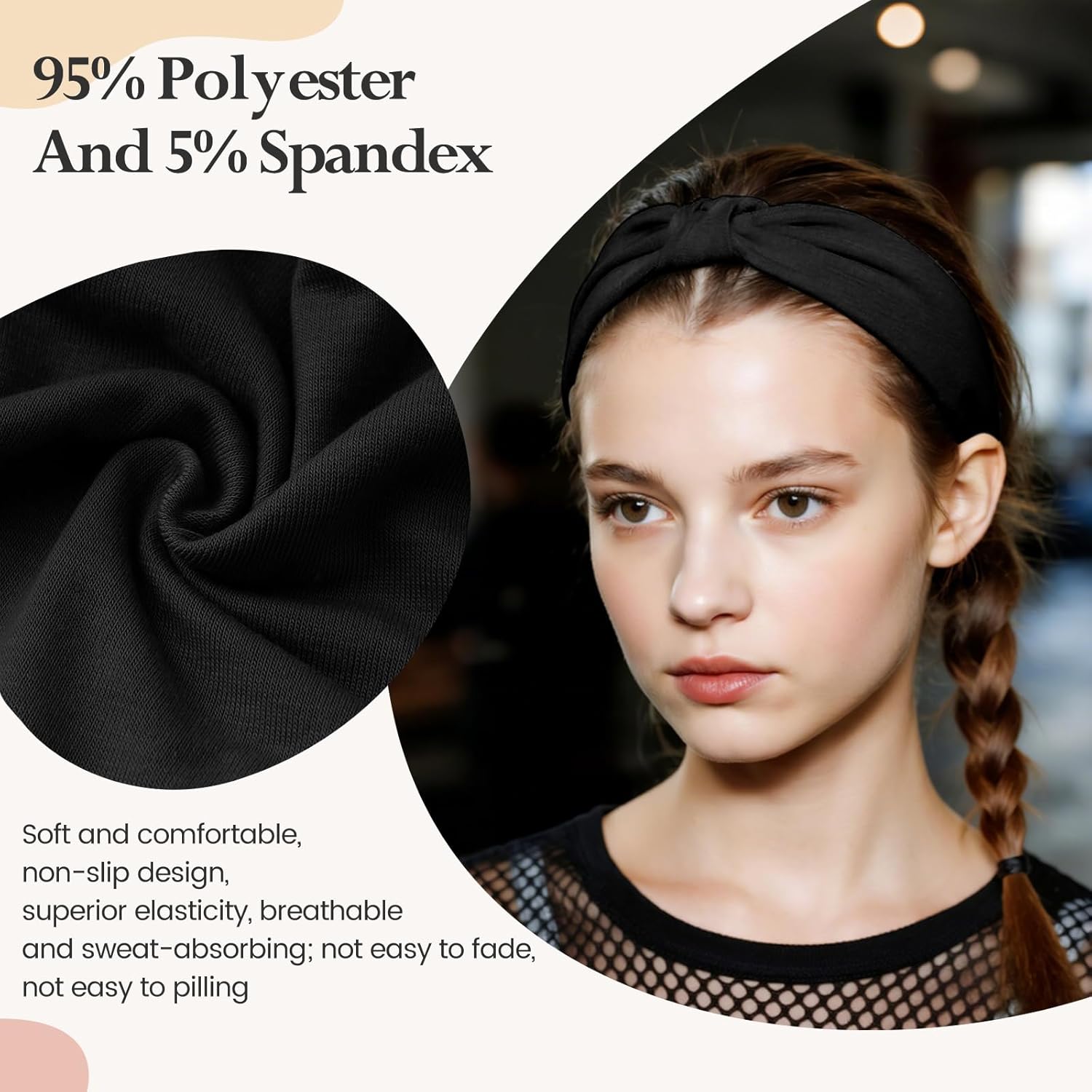 Detalle de HSEM Wide Elastic Knotted Headbands (6-Pack, Black) for Women