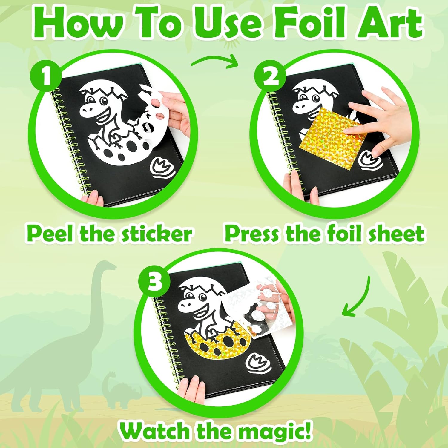 Detalle 2 de FUNNYB&G Foil Art Dinosaurier B – Kreatives Bastelset für Reisen und Spaß mit Folienkunst