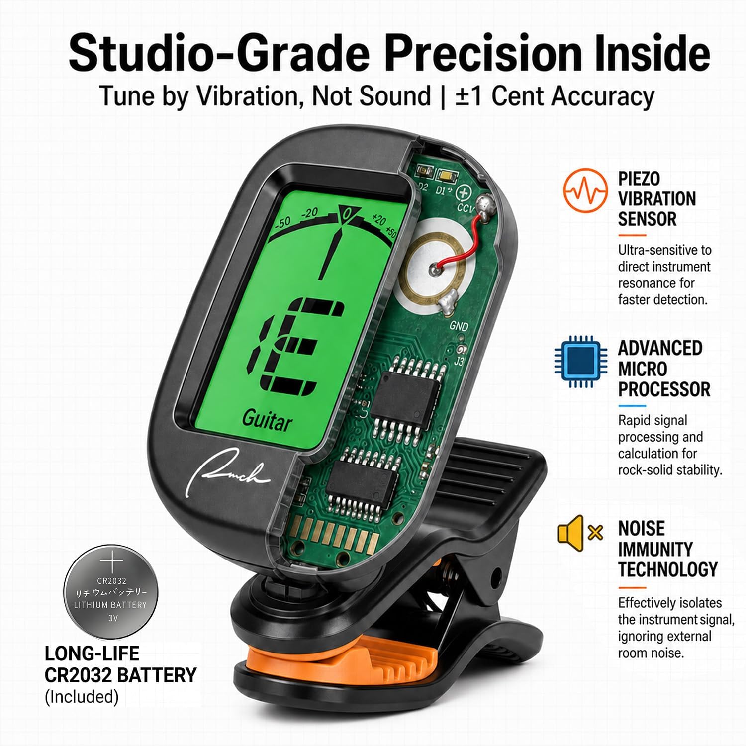 Thumbnail 2 de Ranch Clip-On Tuner for Guitar, Bass, Ukulele, Violin, Banjo — Chromatic