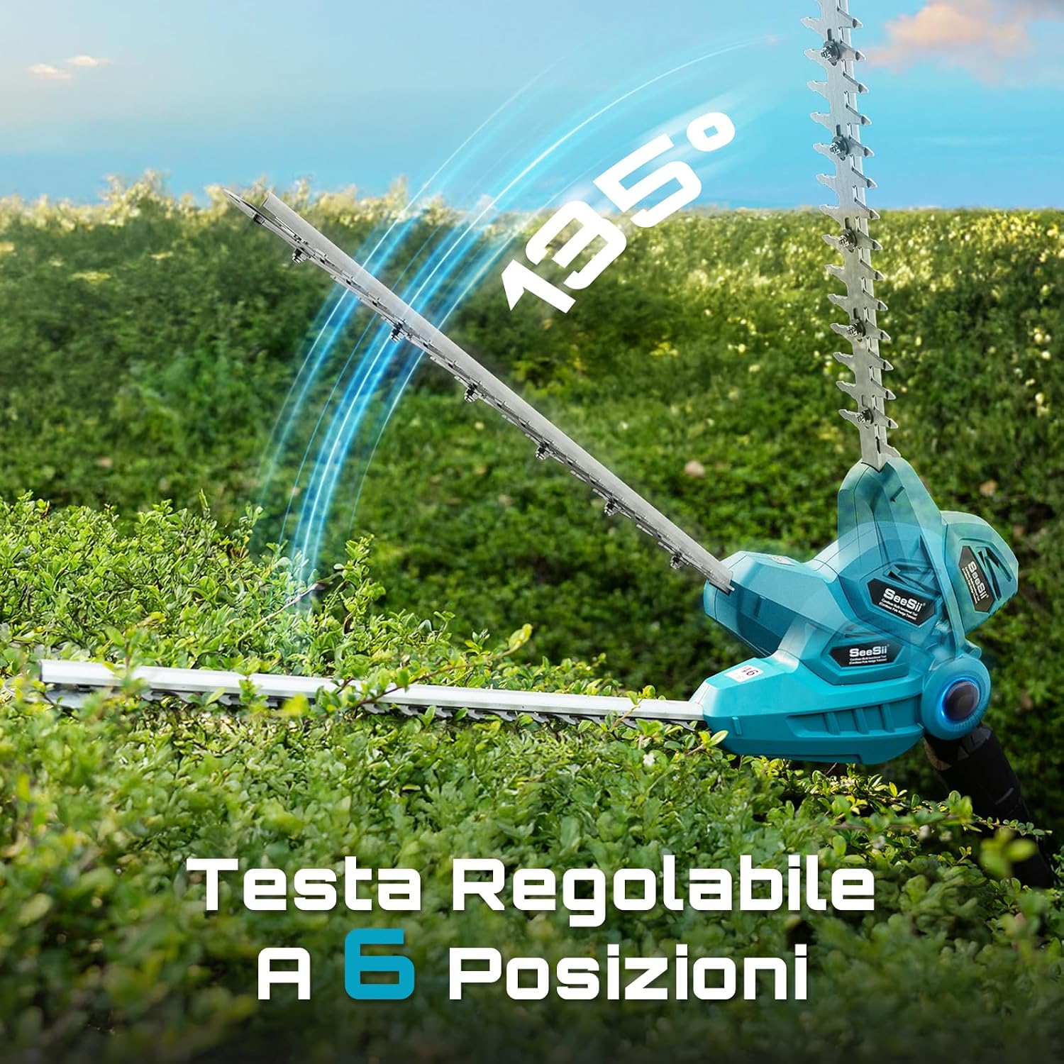 Detalle de SEESII Tagliasiepi Telescopico a Batteria 2,6 m – Lama Doppia 40 cm, 2×4,0Ah, Testa 135°