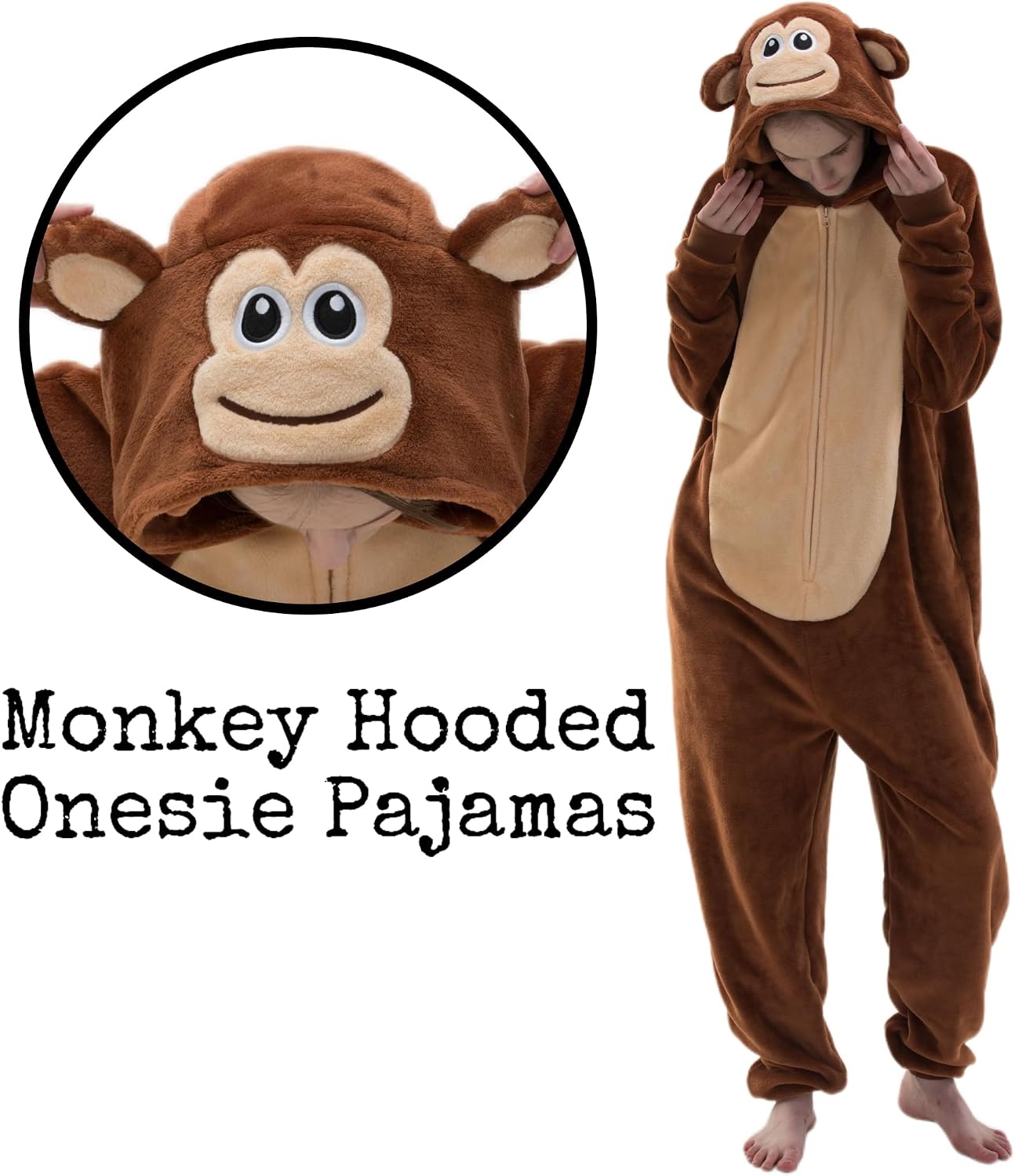 Detalle de AILMQYJL Monkey Flannel Onesie Pajamas with Hood and Zipper