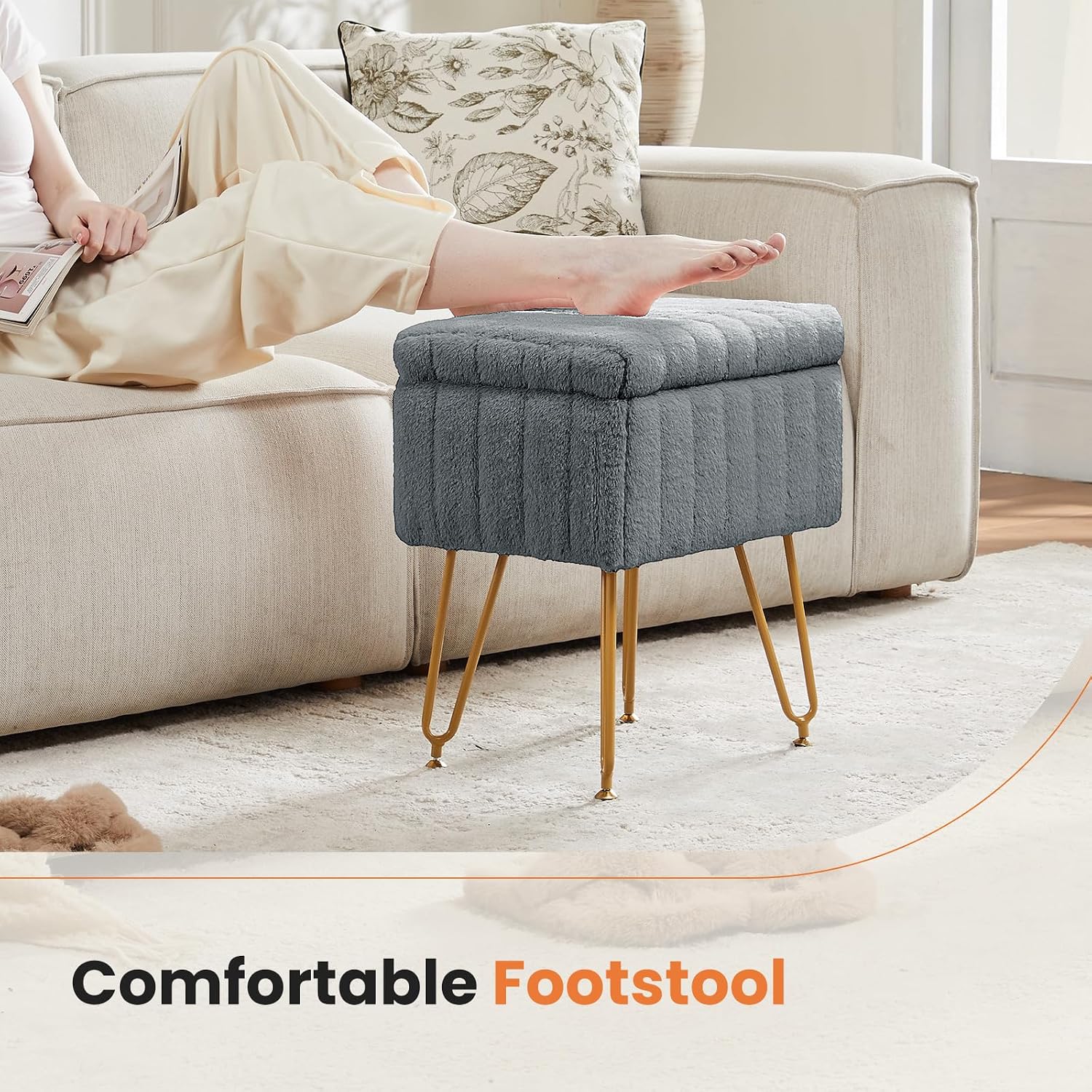 Thumbnail 6 de DUMOS Vanity Stool with Faux Fur Seat