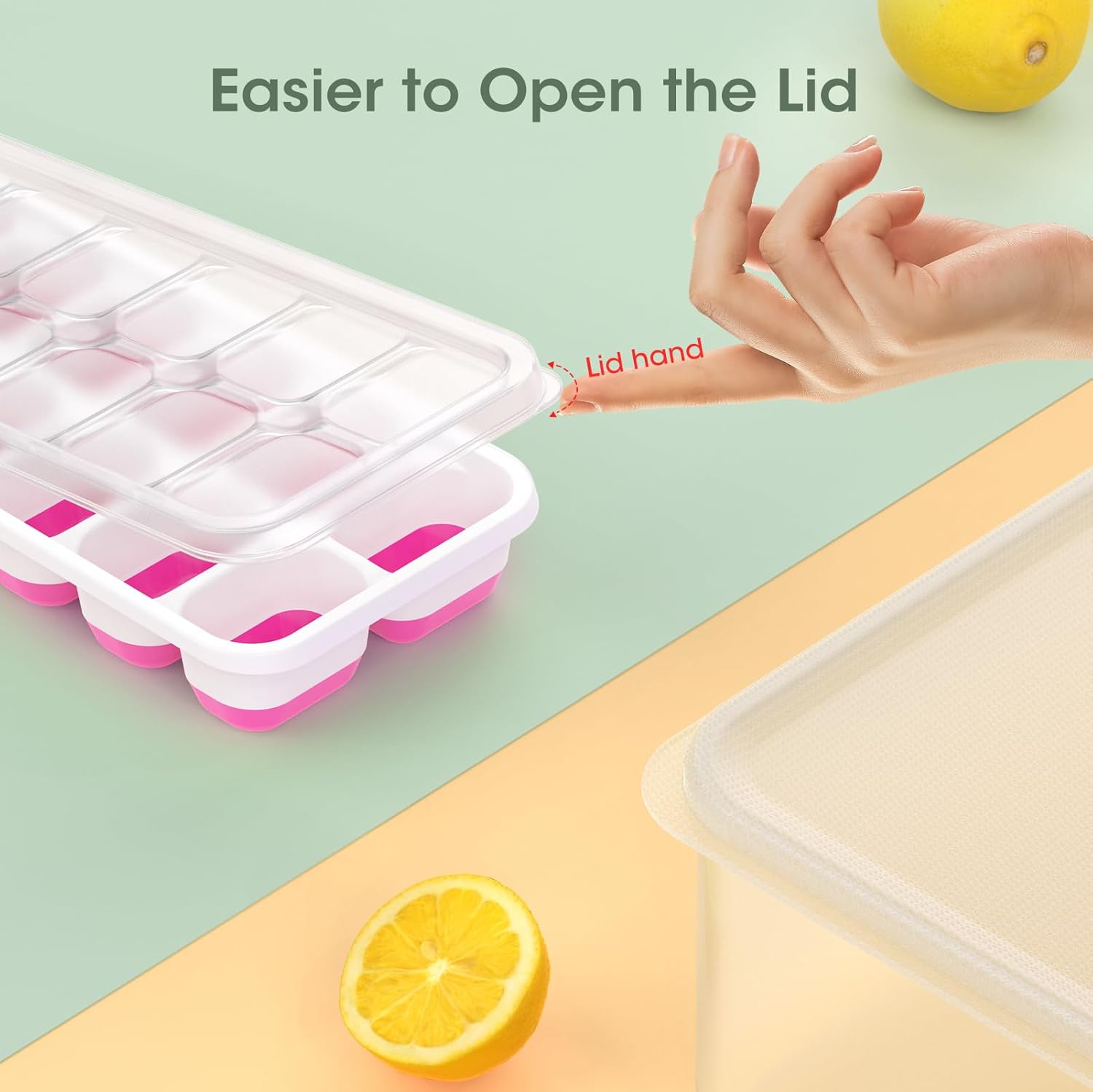 Detalle de DOQAUS 4-Pack Ice Cube Trays with Lid and Bin – Stackable Silicone Ice Tray System