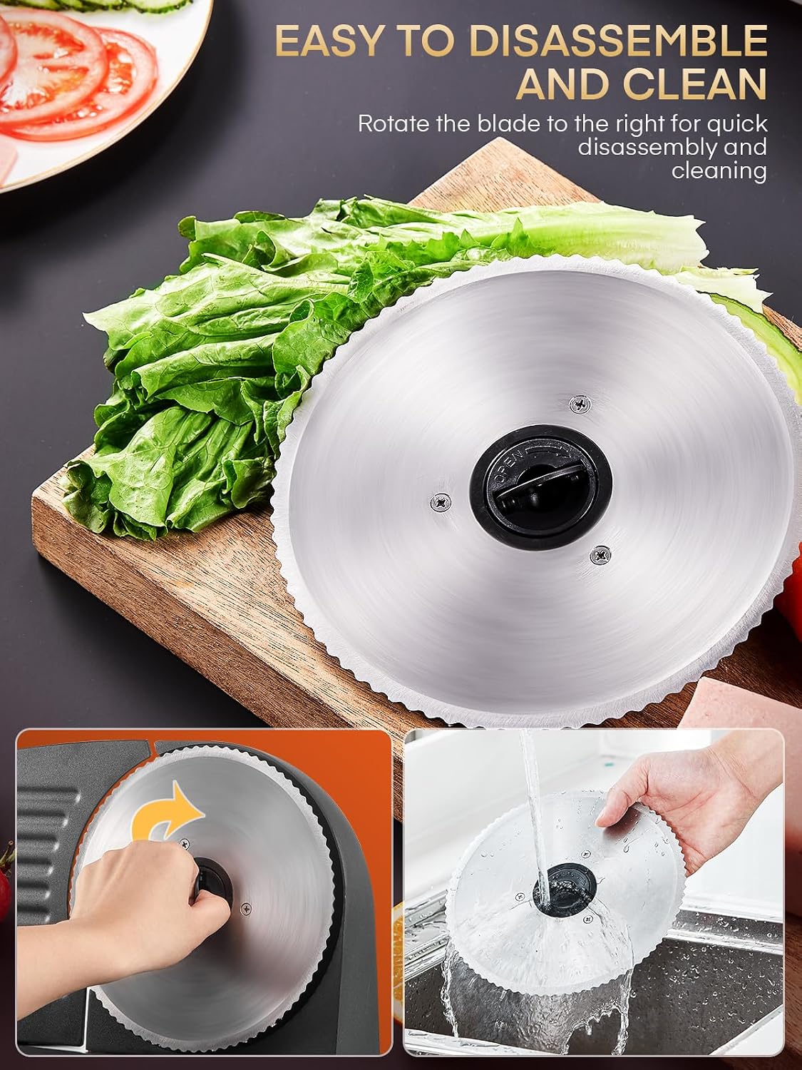 Detalle 1 de FOHERE Electric Meat Slicer, 200W, Two 7.5-inch Blades, 0–15 mm