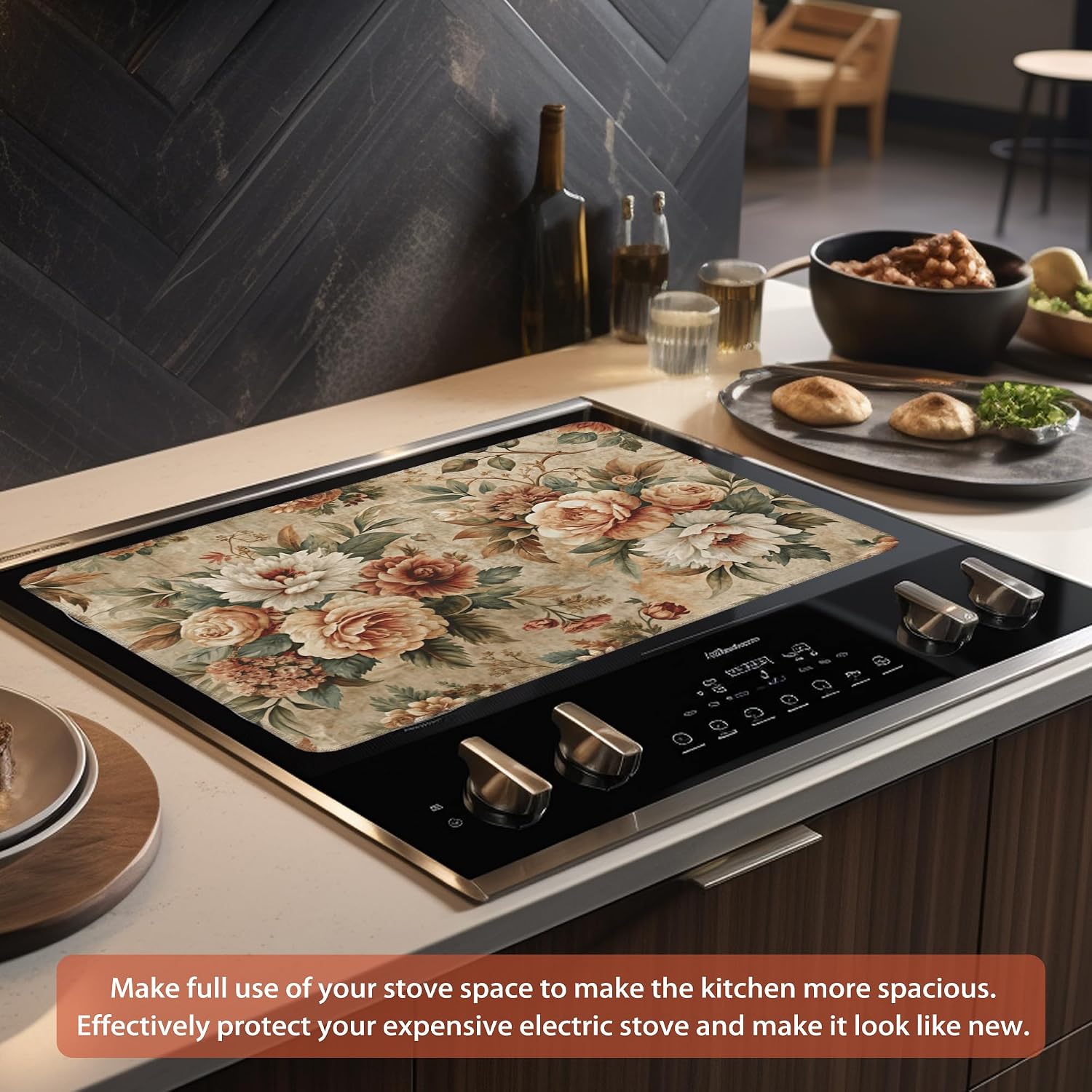 Detalle 2 de Kazxcoa Vintage Rose Stove Top Cover Mat, 28 x 19.5-Inch Rubber