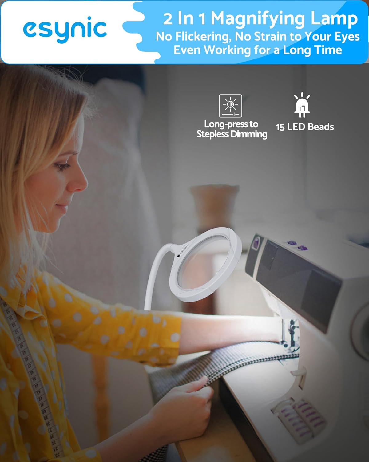 Thumbnail 3 de eSynic 5X/10X Desk Clamp Magnifying Glass with LED Light and 50cm Gooseneck (USB-powered)