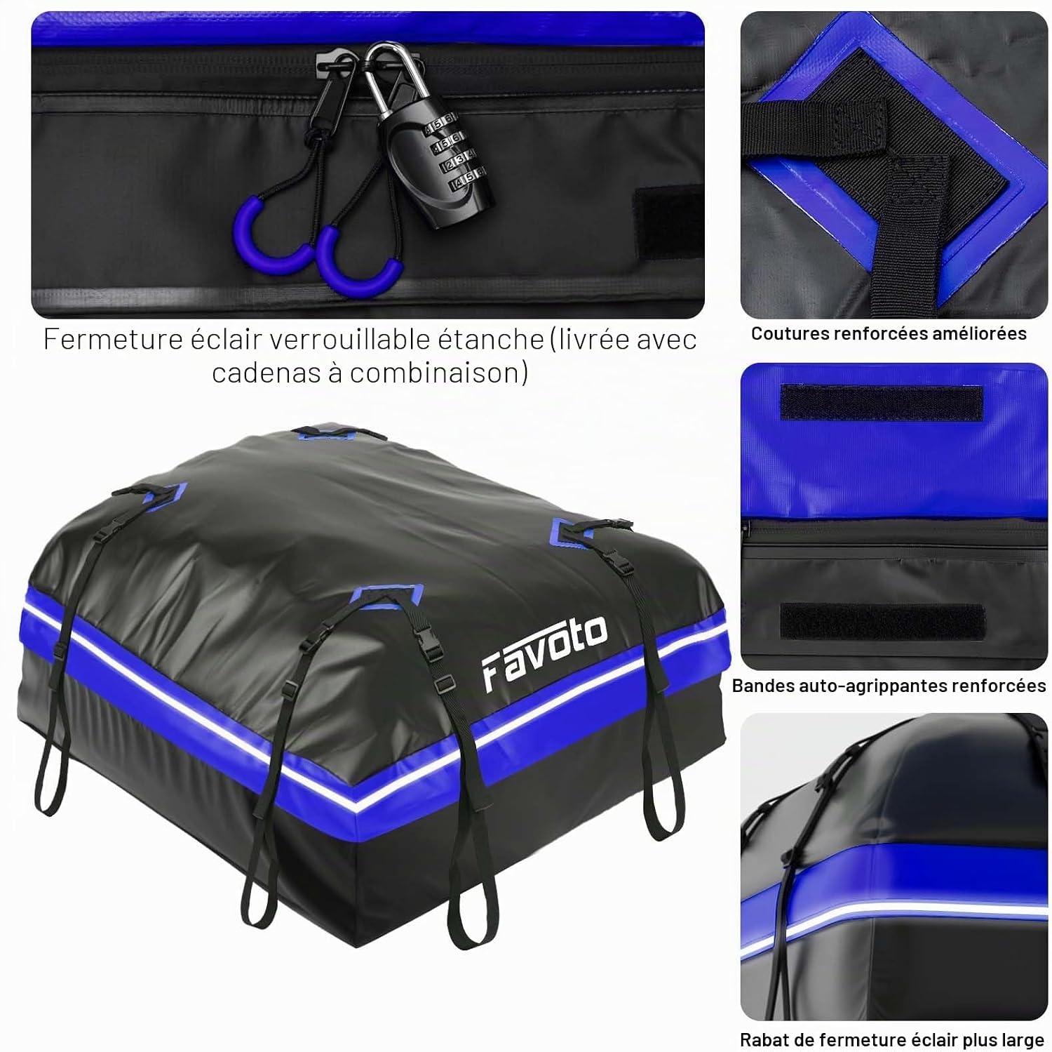 Detalle de Favoto Coffre de Toit Imperméable 425L – Sac de Toit pliable pour véhicule avec tapis antidérapant