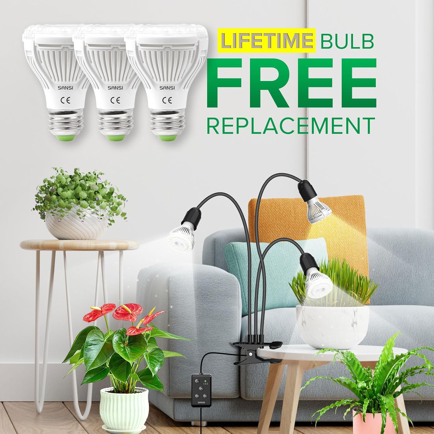 Thumbnail 3 de SANSI Lampada LED per piante da interno 30W (equivalenti 450W), spettro completo e timer 4/8/12 ore