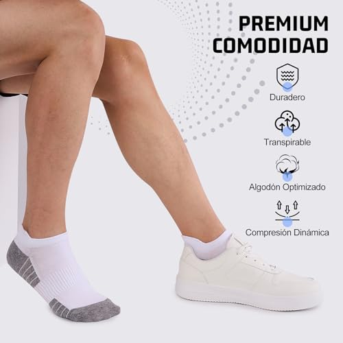 Thumbnail 6 de Effeet 10 pares de calcetines tobilleros de algodón transpirables para hombre y mujer (blanco 43-46)