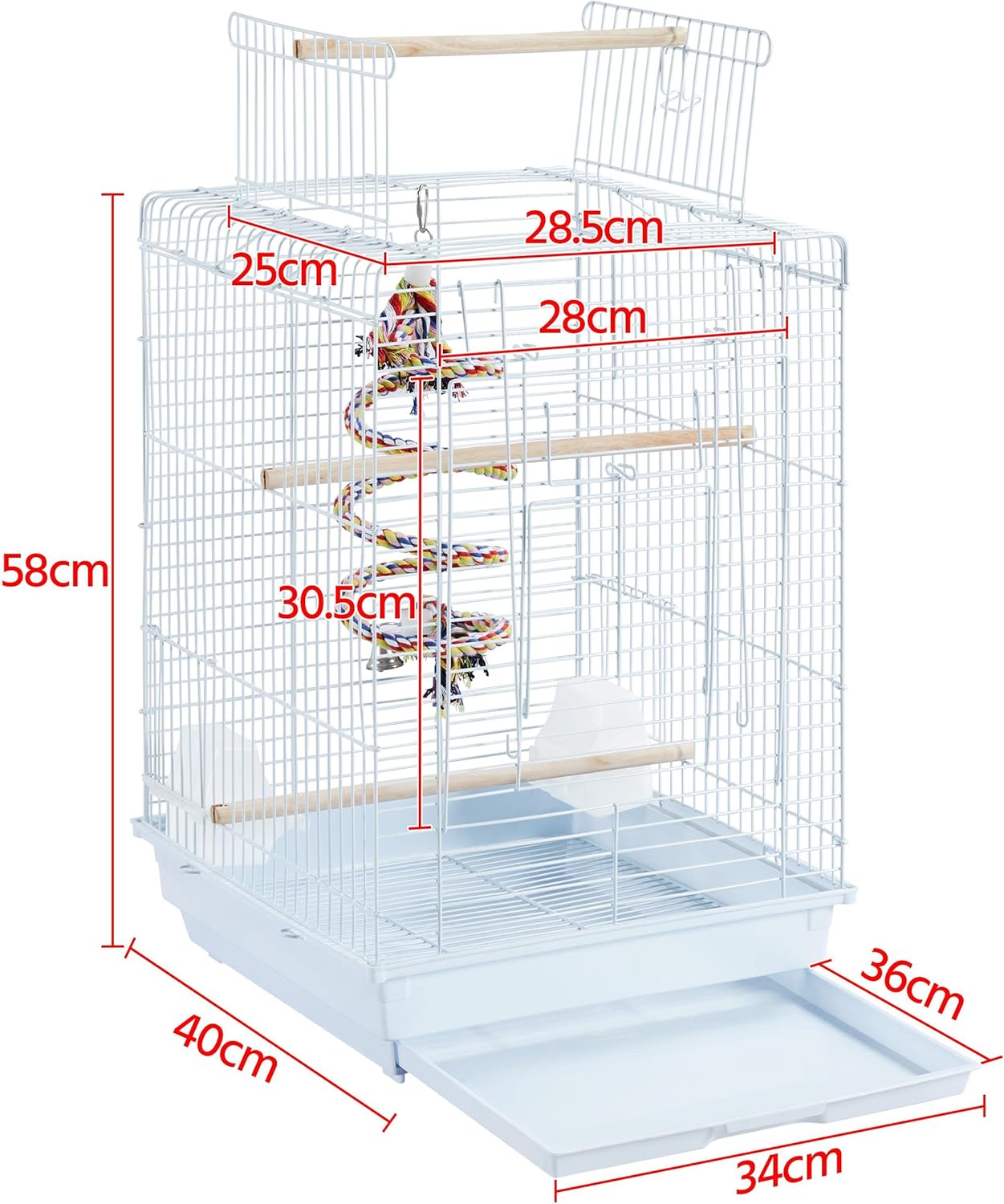 Detalle de Yaheetech metal open-top small parrot cage with removable tray – white (open-top travel cage for finches, canaries & more)
