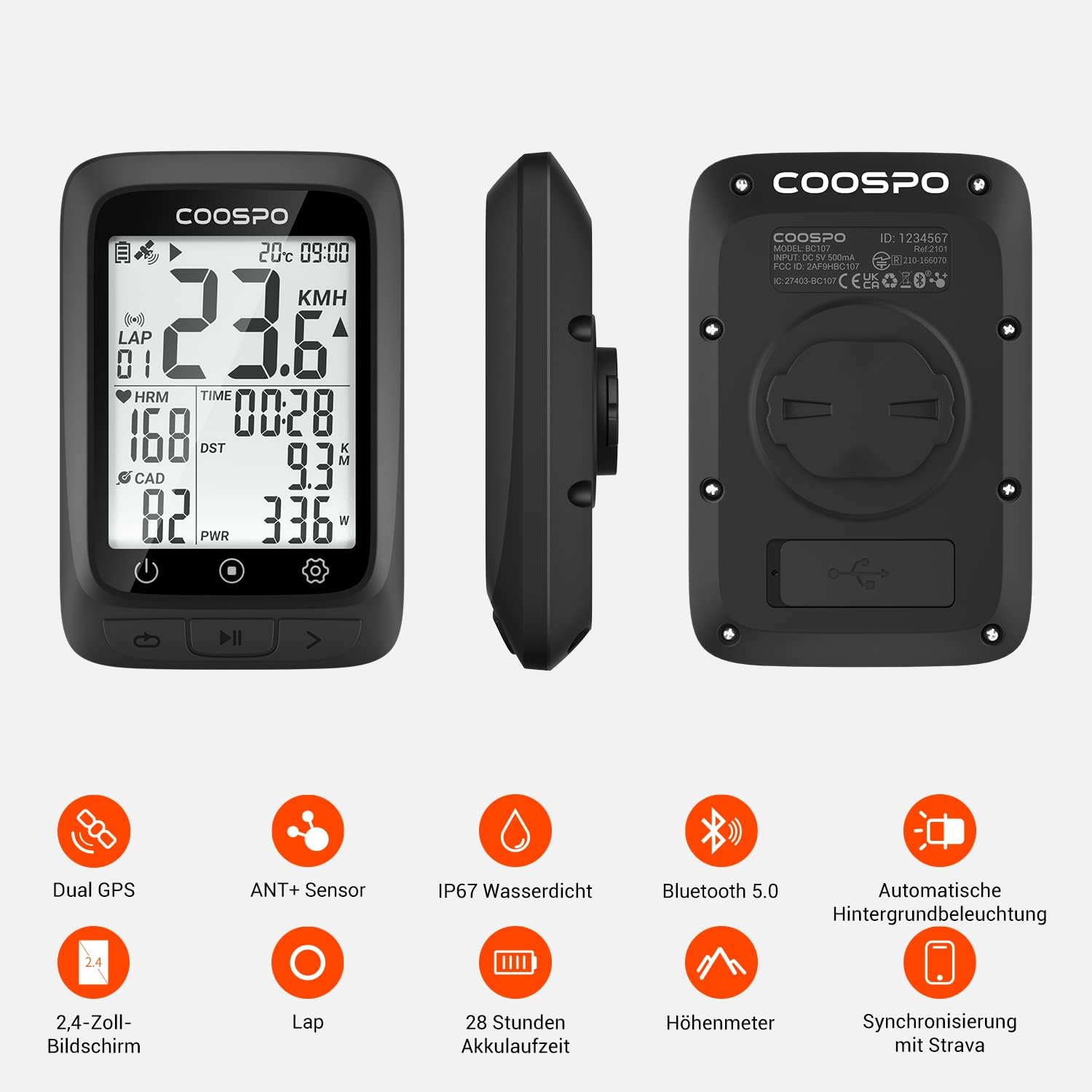 Thumbnail 5 de COOSPO Bike Computer GPS Wireless (BC107) with ANT+ sensors, Bluetooth and 2.4in auto backlight LCD