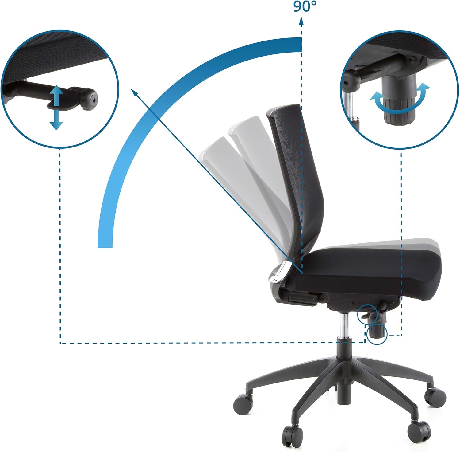 Detalle 2 de HJH Office 657210: Sedia da Ufficio Ergonomica, senza braccioli, tessuto nero