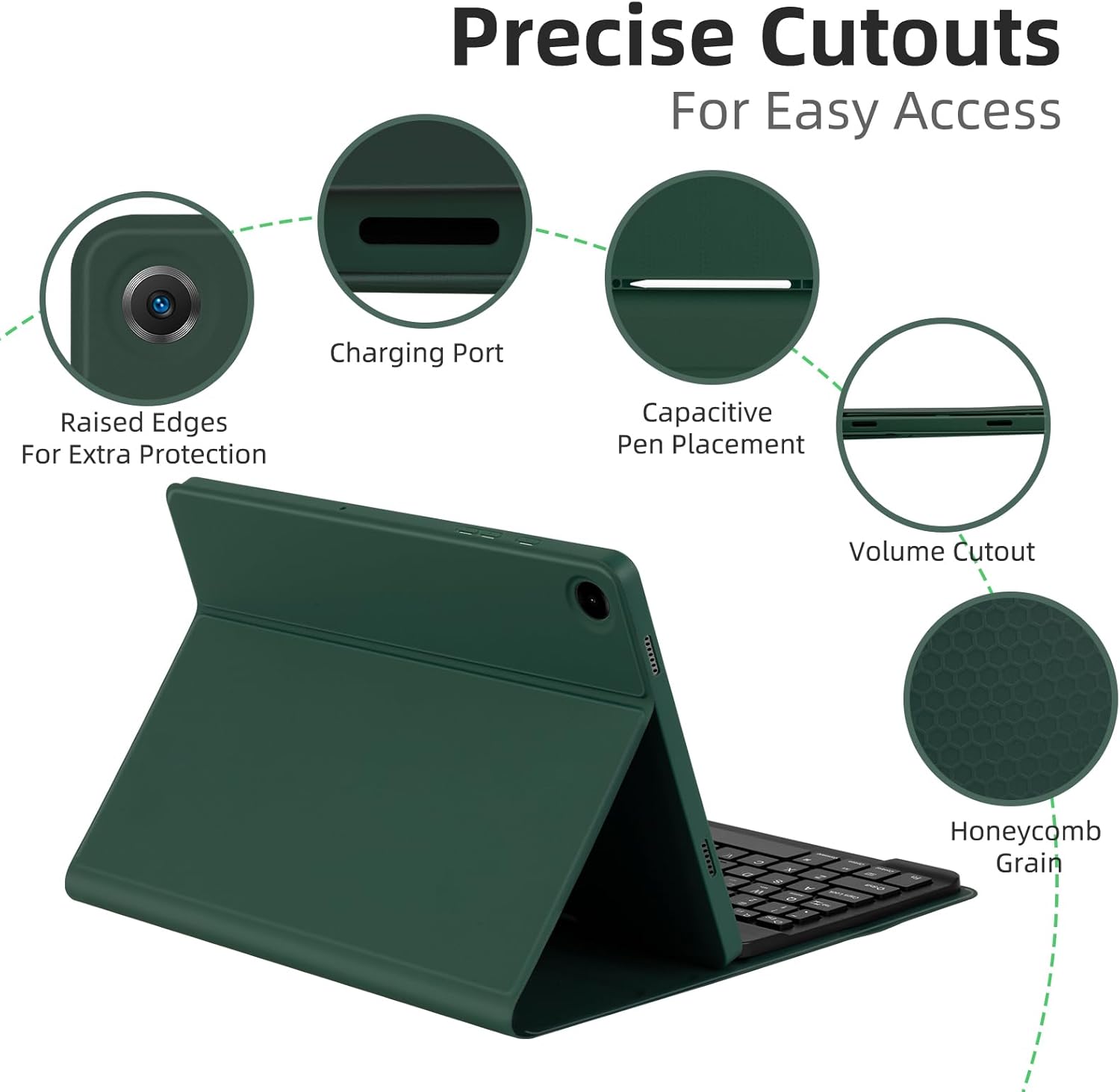 Thumbnail 2 de EAMPANG Keyboard Mouse Case for Samsung Galaxy Tab A11+ / A9+ (11-inch, 2023/2025) — Dark Green Detachable RGB Keypad Cover