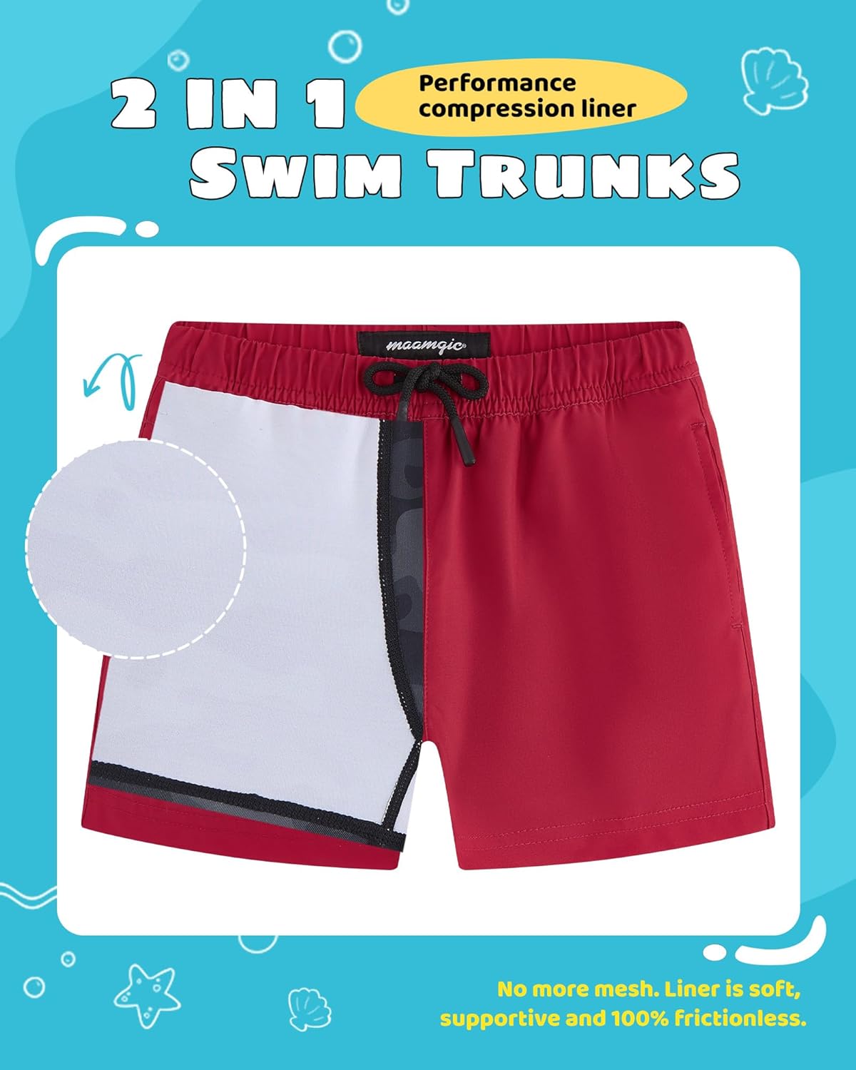 Thumbnail 2 de maamgic Boys Swim Trunks with Compression Liner: Toddler to Teen Short with Built-In Support