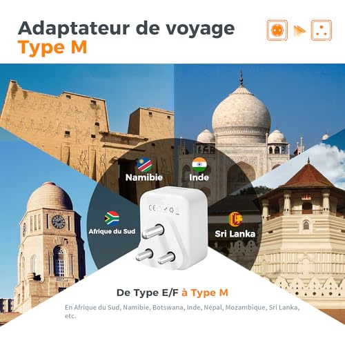 Thumbnail 1 de TESSAN Lot de 2 Adaptateur Afrique du Sud – 4 en 1 avec USB-C et USB-A
