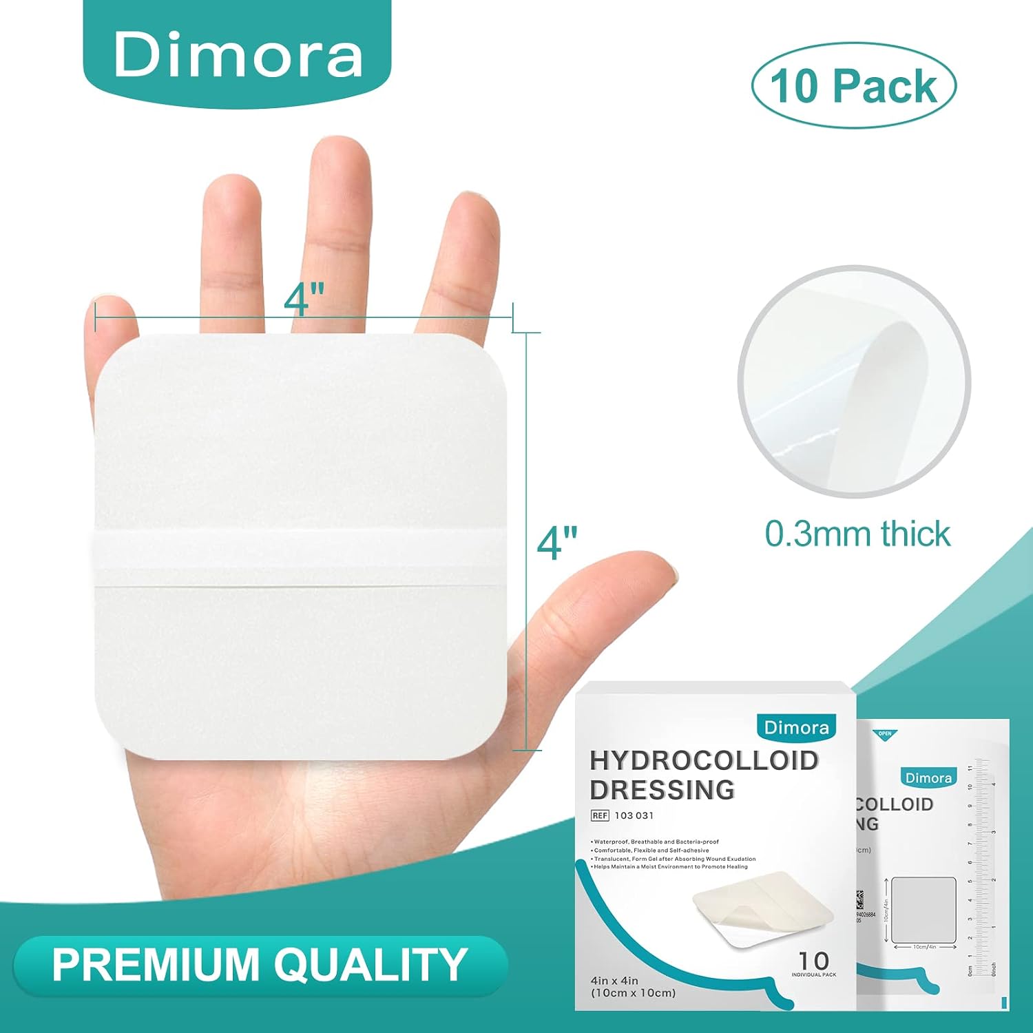 Thumbnail 1 de Dimora Hydrocolloid Wound Dressing, 4" x 4", Thin Waterproof Self-Adhesive Patches