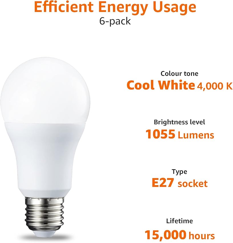 Thumbnail 2 de Amazon Basics Bombilla LED E27 10W, Blanco Frío, Pack de 6