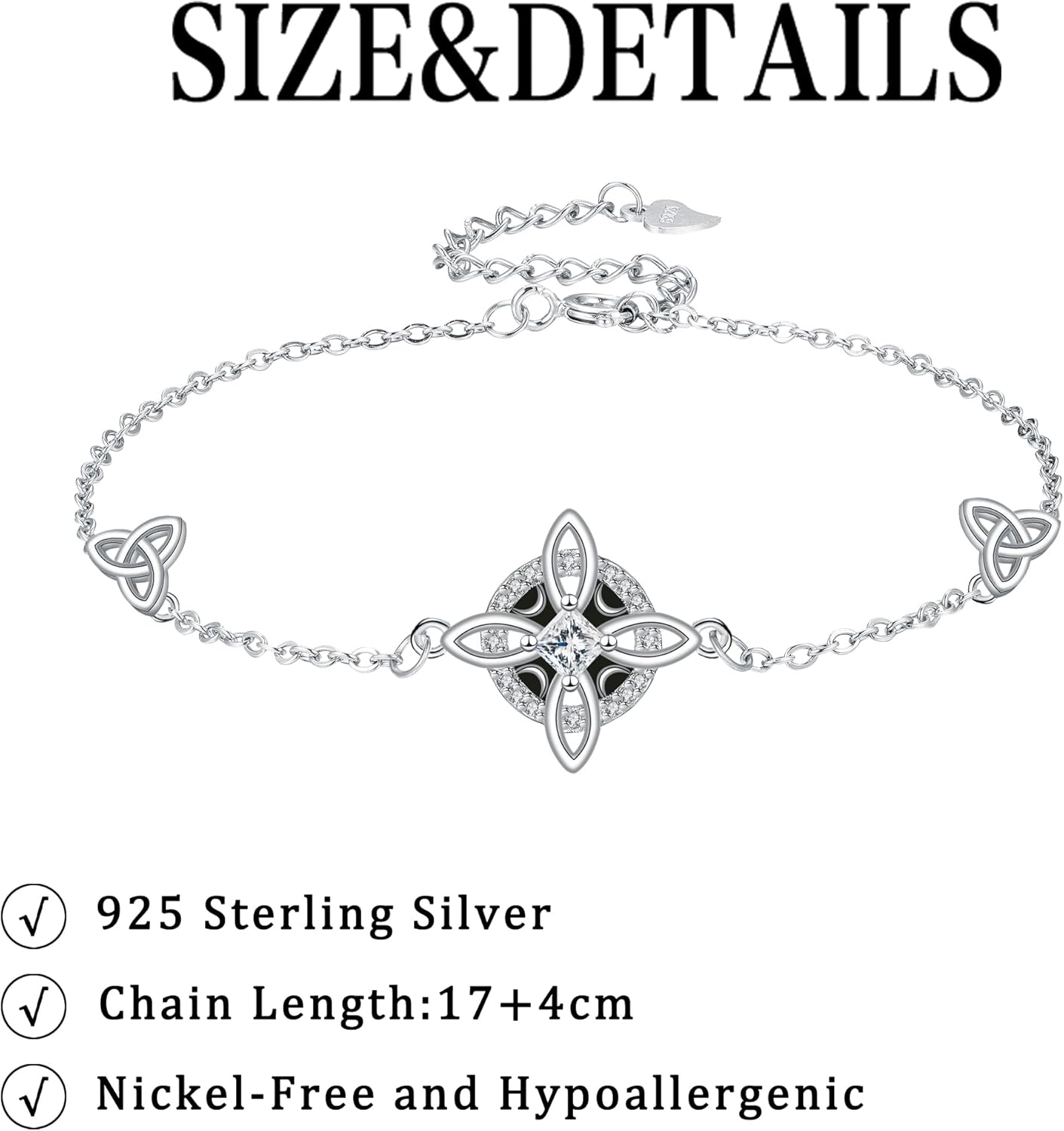Detalle de Micory Femme Bracelet en Argent Sterling 925 Ajustable – Croix Celtique et Nœud, Cadeau Élégant