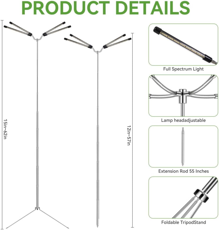 Detalle de Yiyehu SD-06 Full-Spectrum Grow Light with Adjustable 15–62-Inch Stand