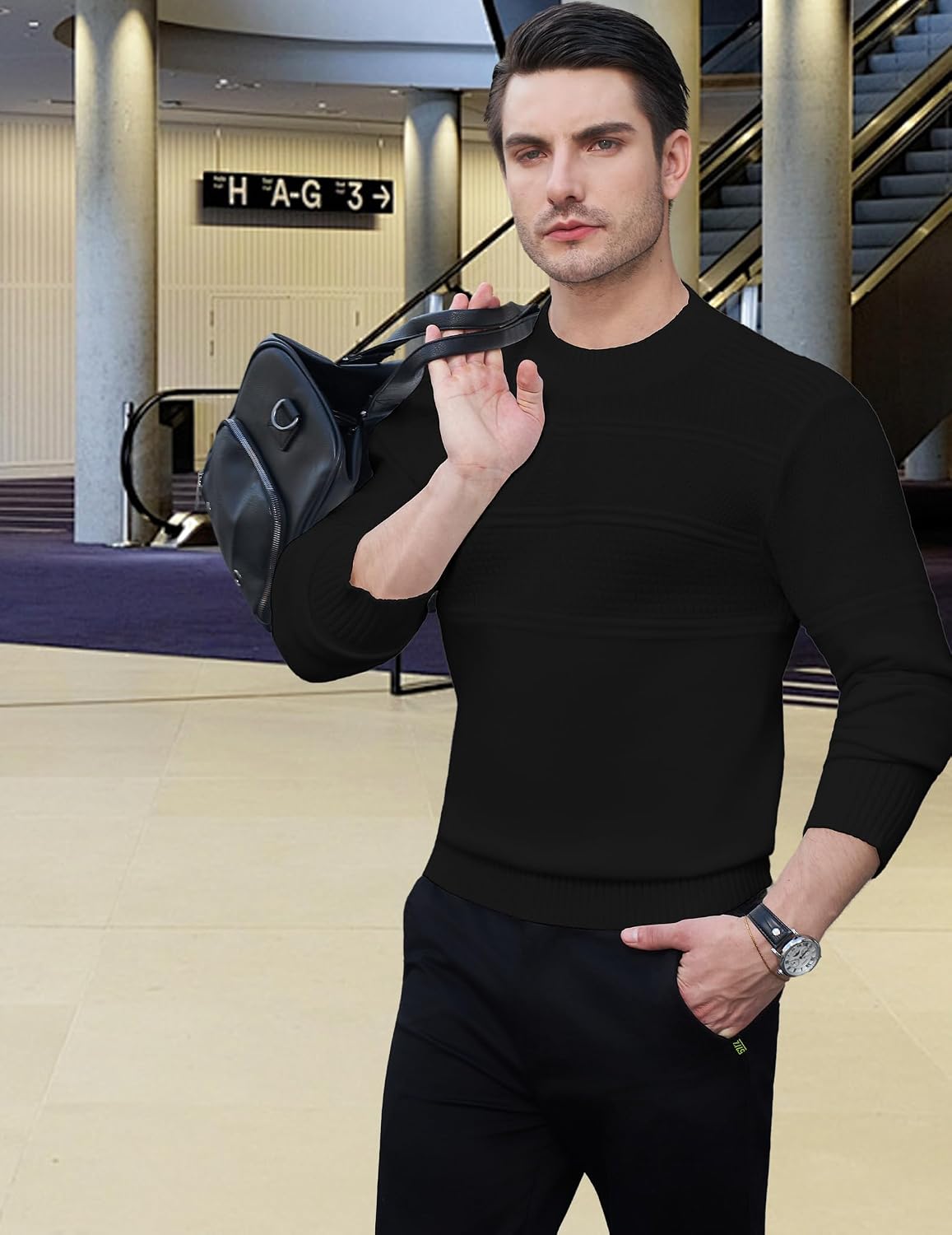 Detalle de Men's ribbed turtleneck jumper (long-sleeve slim fit) in a viscose blend