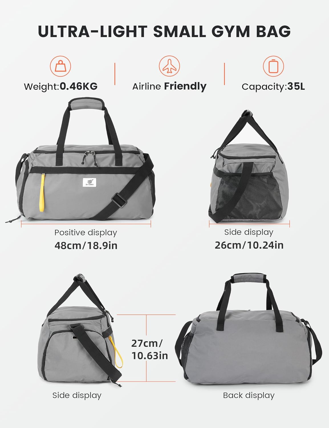 Detalle de SKYSPER 35L Sporttasche & Reisetasche – Schuhfach, Nassfach und viel Platz für Fitness & Reisen