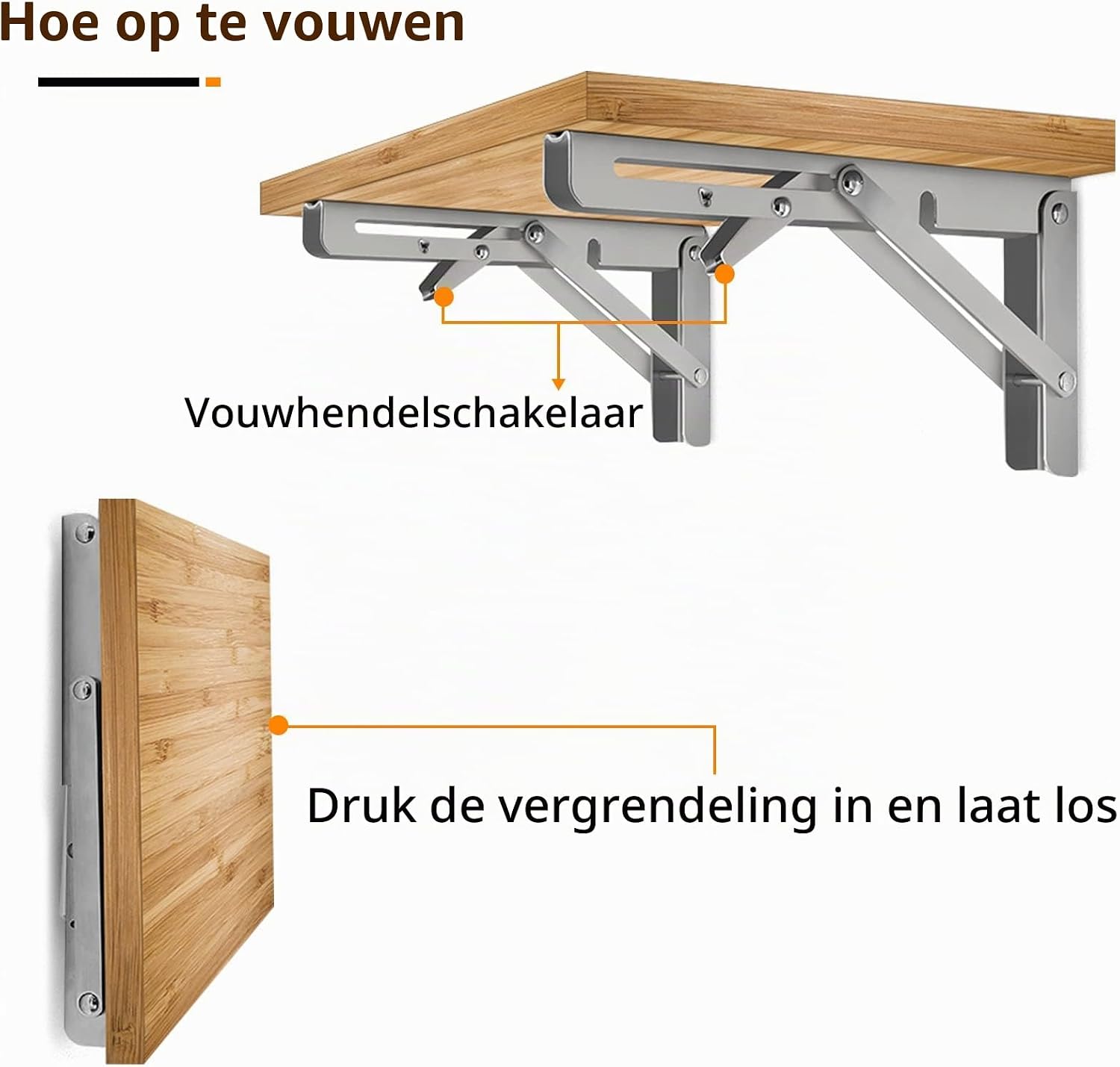 Detalle 2 de DUNSOO Klappkonsole Schwerlast, inklapbare plankdragers van roestvrij staal, 300 mm