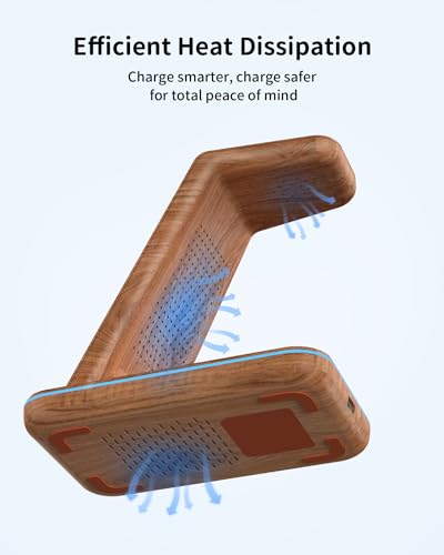 Detalle de GEEKERA Station de Charge 3 en 1 pour Apple – Bois, induction rapide pour iPhone, Apple Watch et AirPods