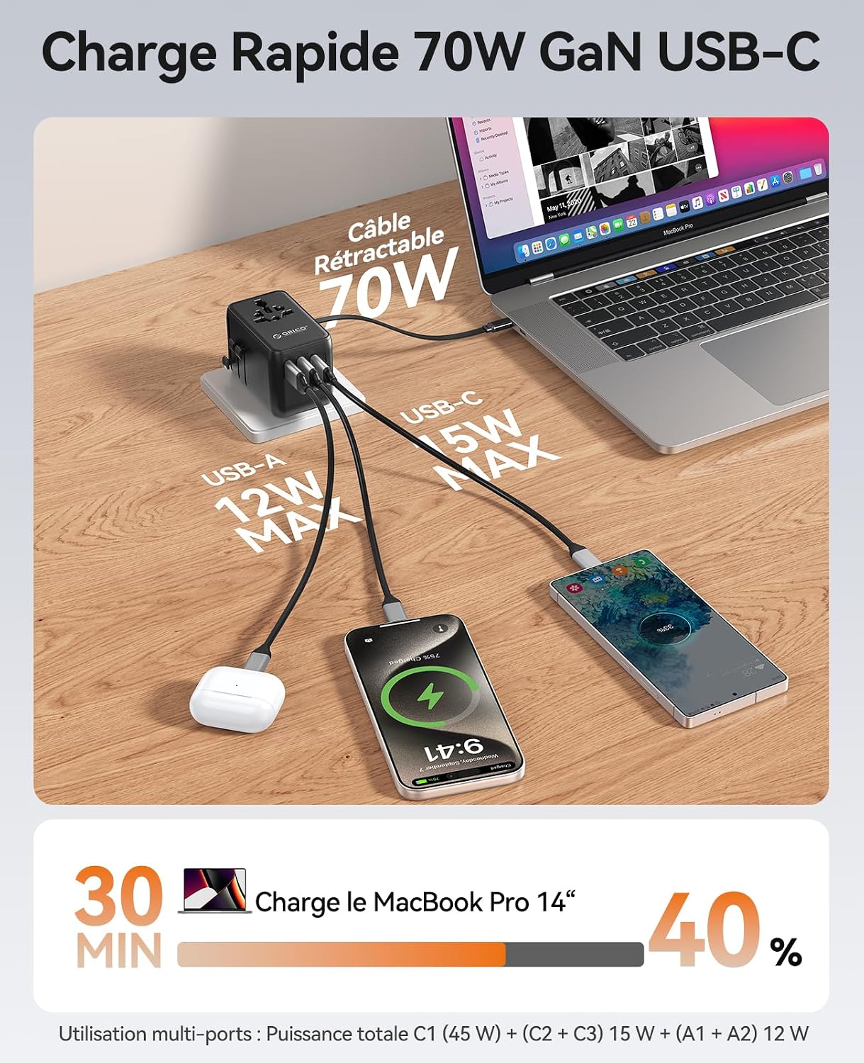 Thumbnail 1 de ORICO UAX Adaptateur universel 70W