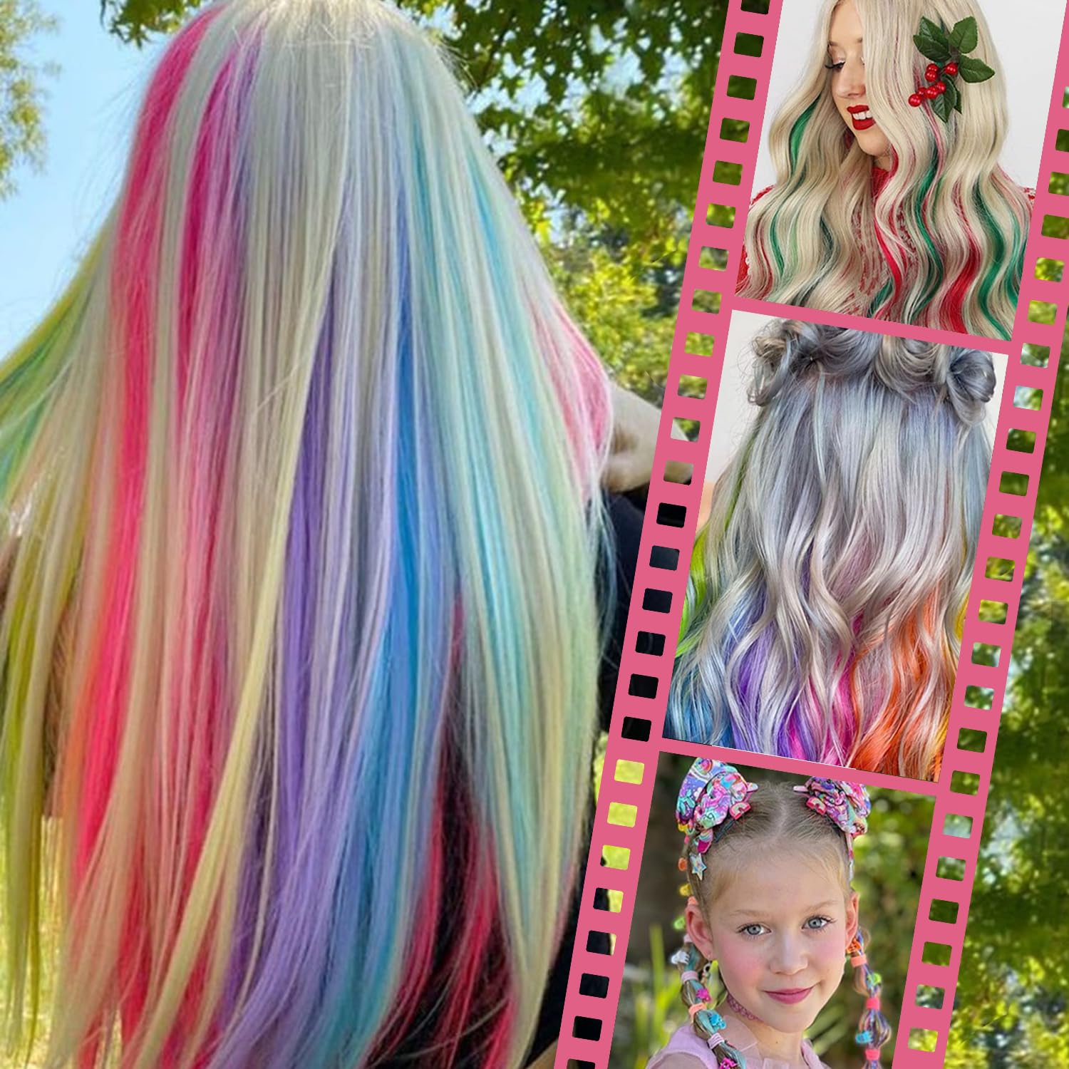 Detalle 2 de WENNALIFE WESCP#SkyBlue 12-Piece Sky Blue Clip-In Hair Extensions, 22-Inch Synthetic