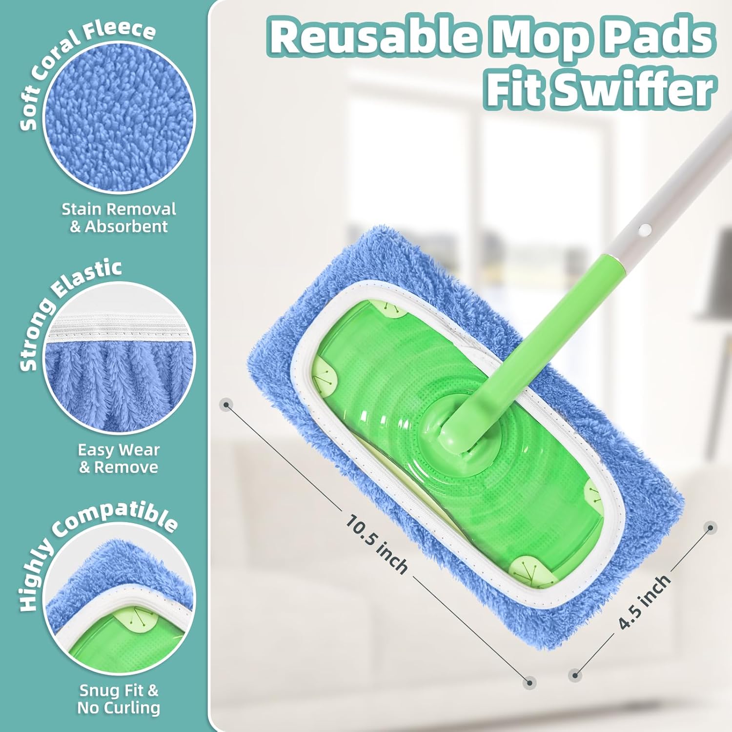 Detalle de Reusable Mop Pads for Swiffer Sweeper Mop (6-Pack, Blue)
