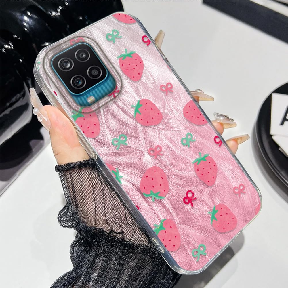 Detalle de Tedyhulle Hülle für Samsung Galaxy A12 / M12 – Nanachnick Pink Erdbeeren, dünn & stoßfestes Silikon TPU Case