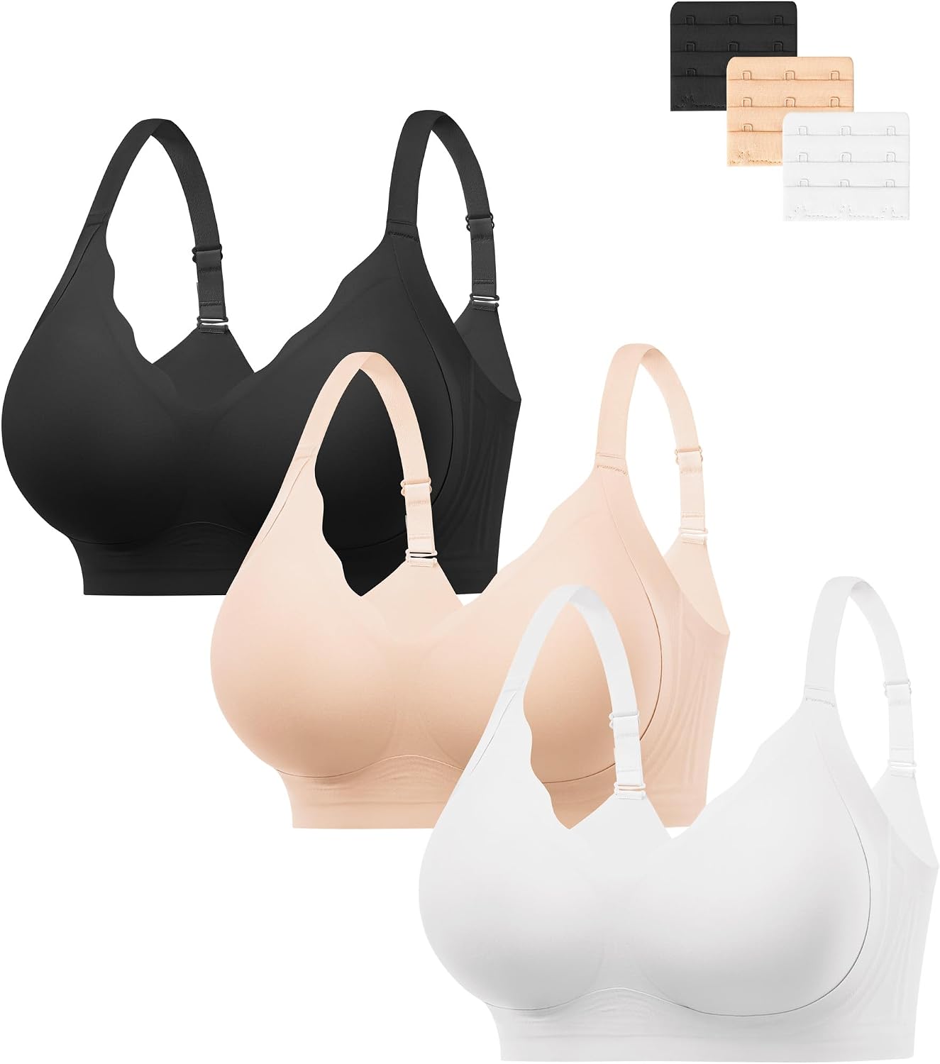 Detalle de HBselect Seamless Wireless Jelly Bras, 3-Pack with Adjustable Straps