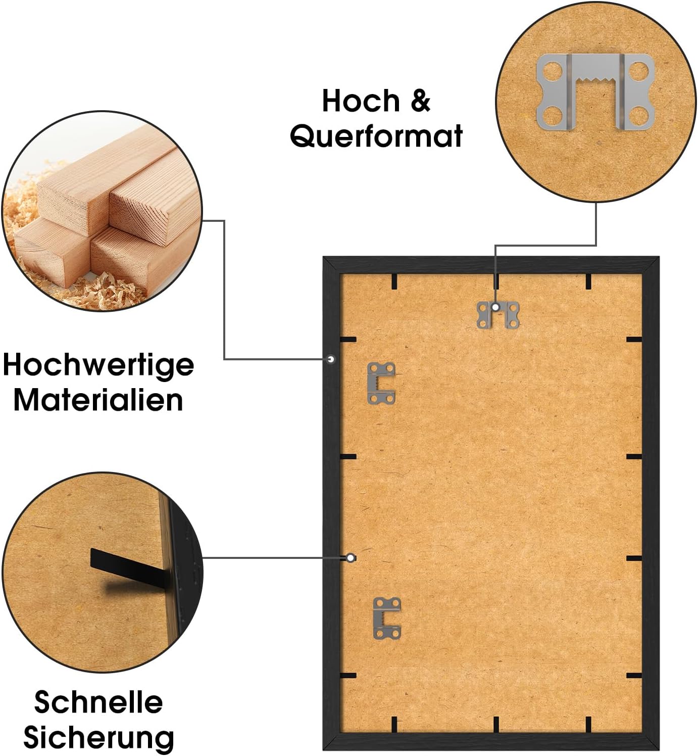 Thumbnail 3 de COMPOLICY 30x40 cm Bilderrahmen Schwarz – Holzrahmen mit Passepartout, Stand- und Wandbefestigung
