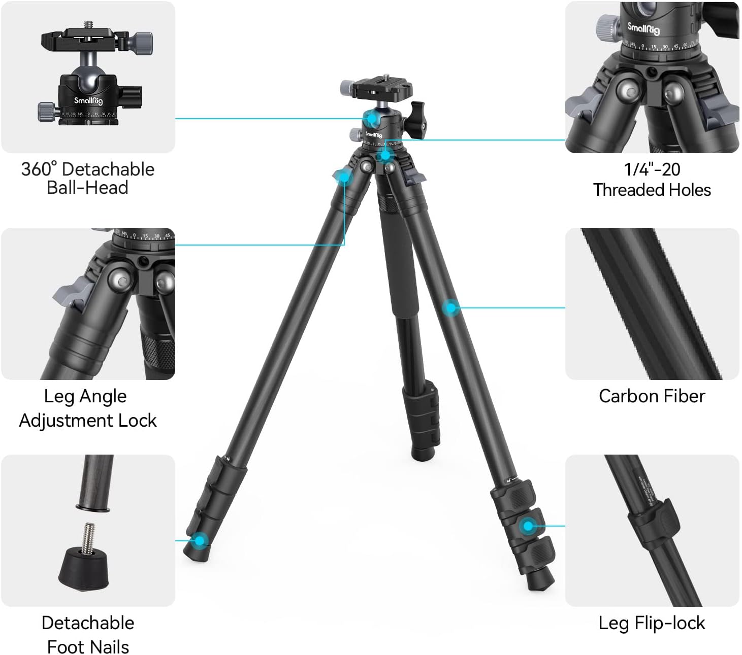 Thumbnail 1 de SMALLRIG AP-10-4060 52" carbon fibre tripod 12 kg load