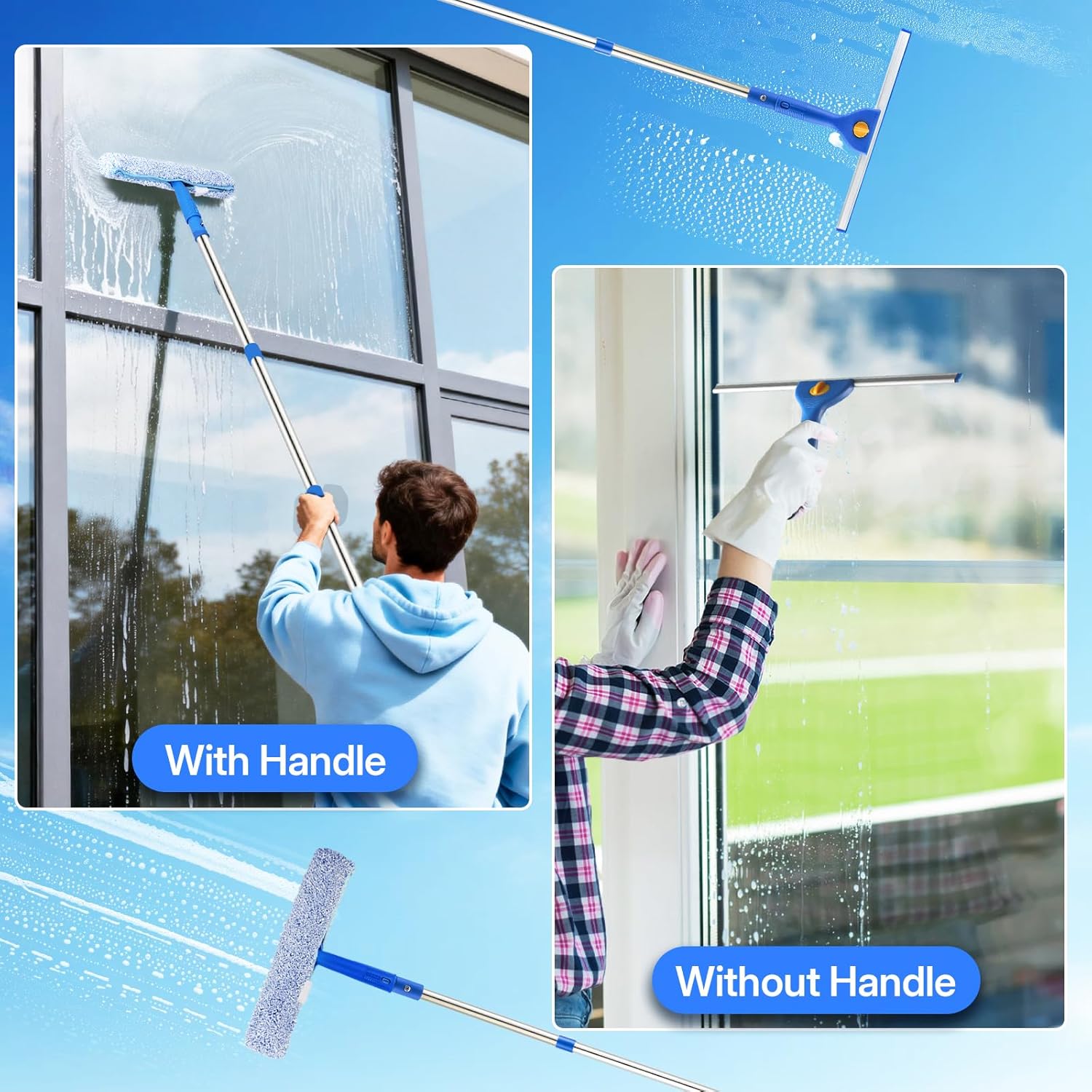 Thumbnail 4 de Professional Window Cleaning Kit with 3-Gallon Bucket, 76-Inch Long Handle Squeegee & Microfiber Scrubber