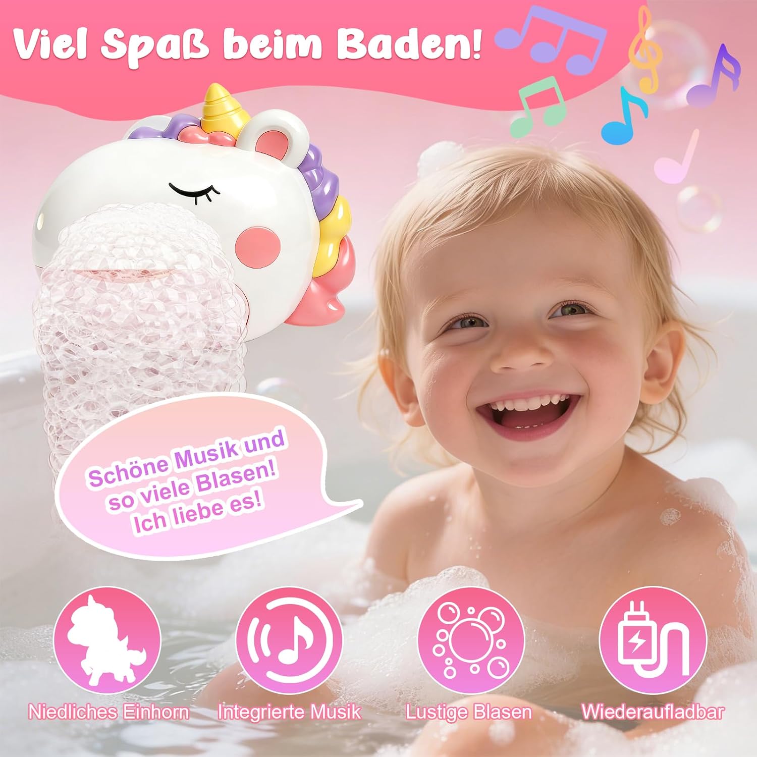 Thumbnail 2 de Badewannenspielzeug Einhorn (wiederaufladbar) mit Bubble-Modus & Musik