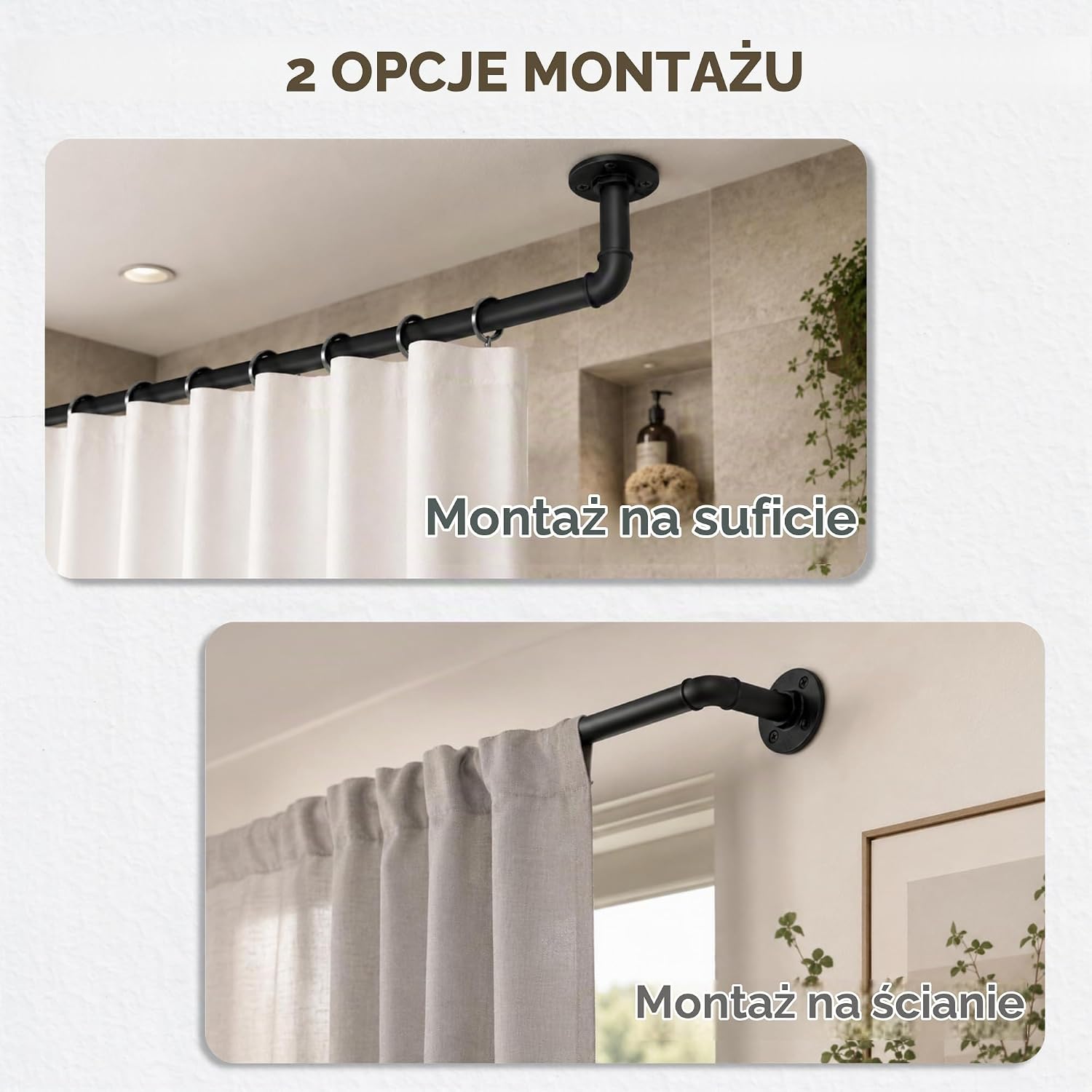 Detalle de Dee.Romg 8083 – regulowany karnisz metalowy z oczkami, czarny, 95–290 cm