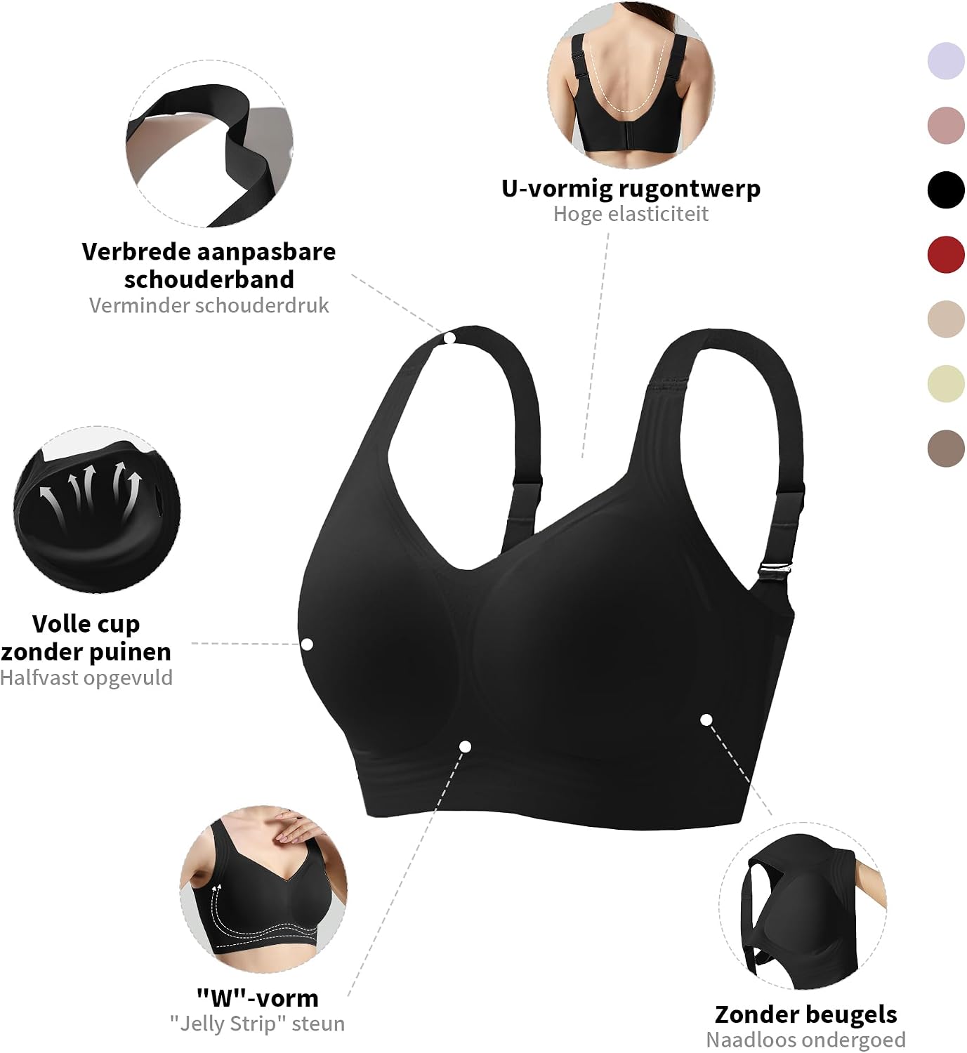 Detalle de Fittingirls draadloze push-up minimizer-bh als T-shirtbeha met volledige bedekking