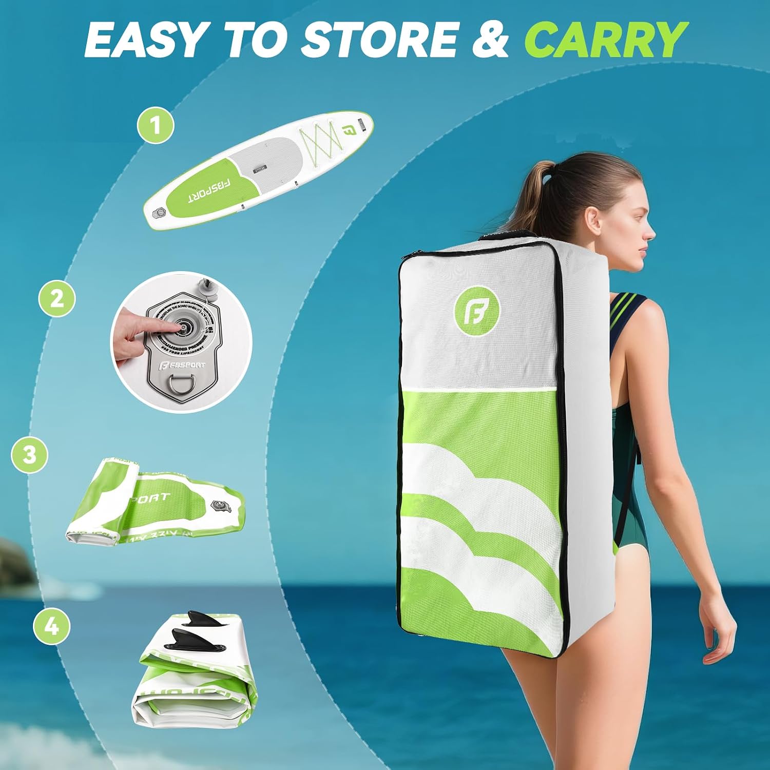 Detalle de FBSPORT Tavola SUP Gonfiabile Adulti 335 cm — Set completo per surf, yoga e viaggi