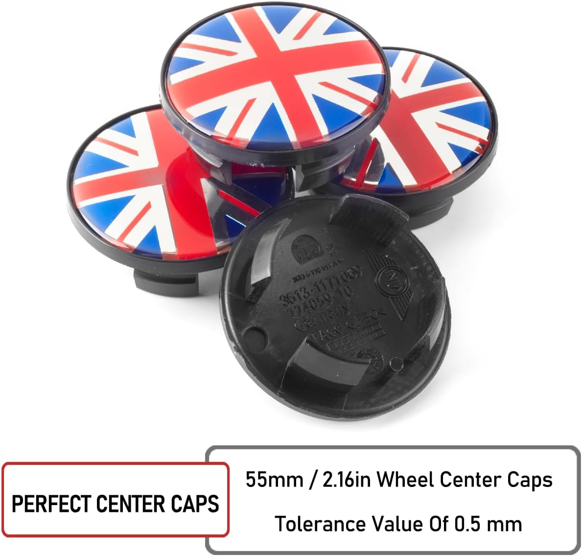 Detalle de RhinoTuning 4 Pcs 55mm Wheel Centre Caps with Union Jack Styling for Mini Cooper