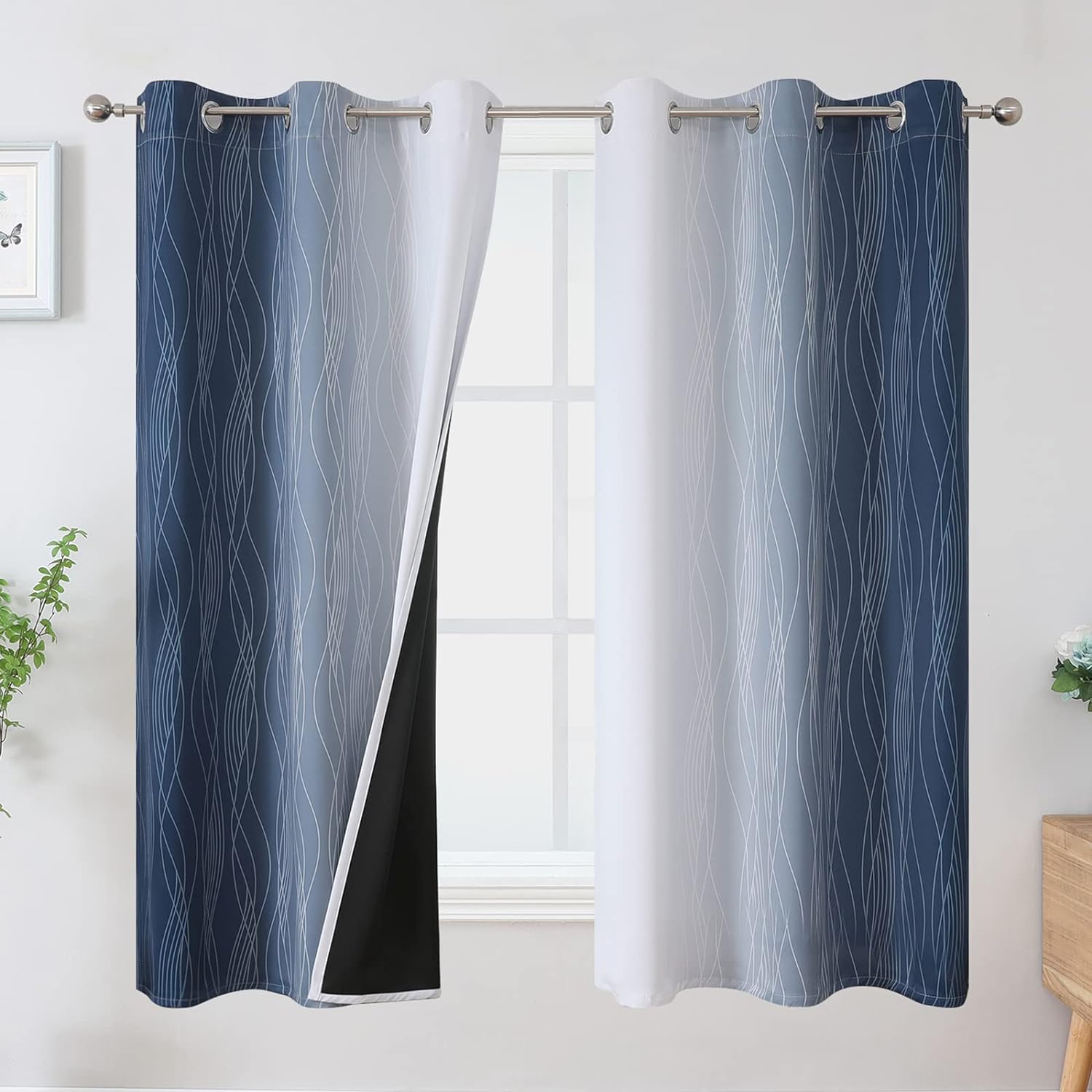 Detalle de Estelar Textiler Ombre Blackout Curtains, Navy Blue & Greyish White, 42 x 63-Inch, 2 Panels
